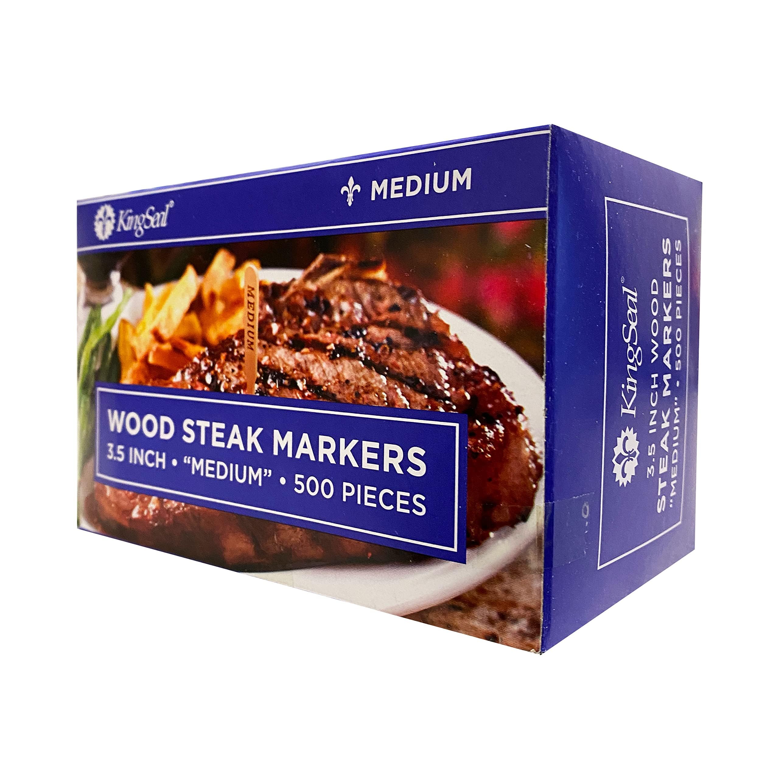 Kingseal 3.5 Inch Natural Birch Wood Steak Markers, Heat Stamped, Medium, Eco-Friendly, Bulk Pack - 500 Count Per Box