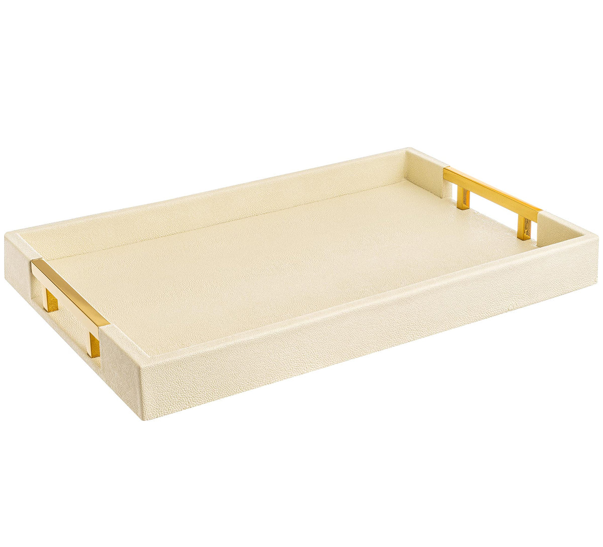 Modern Elegant 18''X12'' Rectangle Cream Glossy Shagreen Decorative Ottoman Coffee Table Perfume Living Room Kitchen Serving Tra