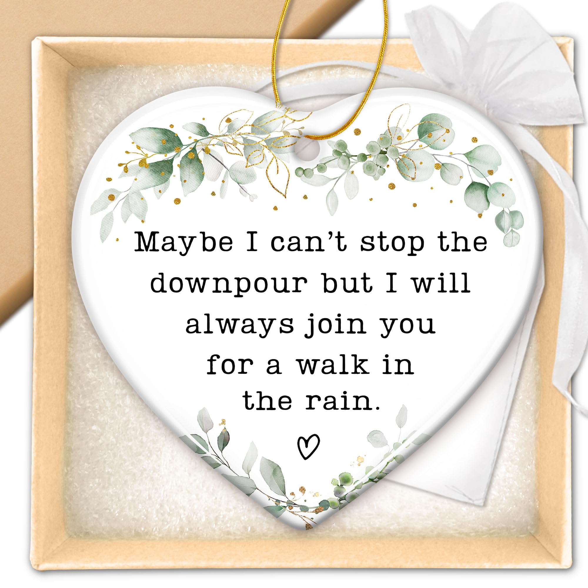 ZAGKOO Maybe I Can t Stop The Downpour Heart Ornament, Sentimental Ceramic Friendship Hanging Plaque Gift for Bestie Women Frien