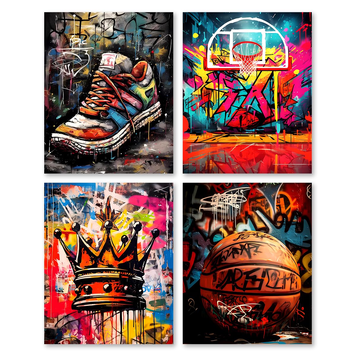 AIOCDIT Basketball Graffiti Canvas Wall Art Prints Teen Boys Room Wall Decor,Sports Colorful Art Posters Modern Bedroom Man Cave