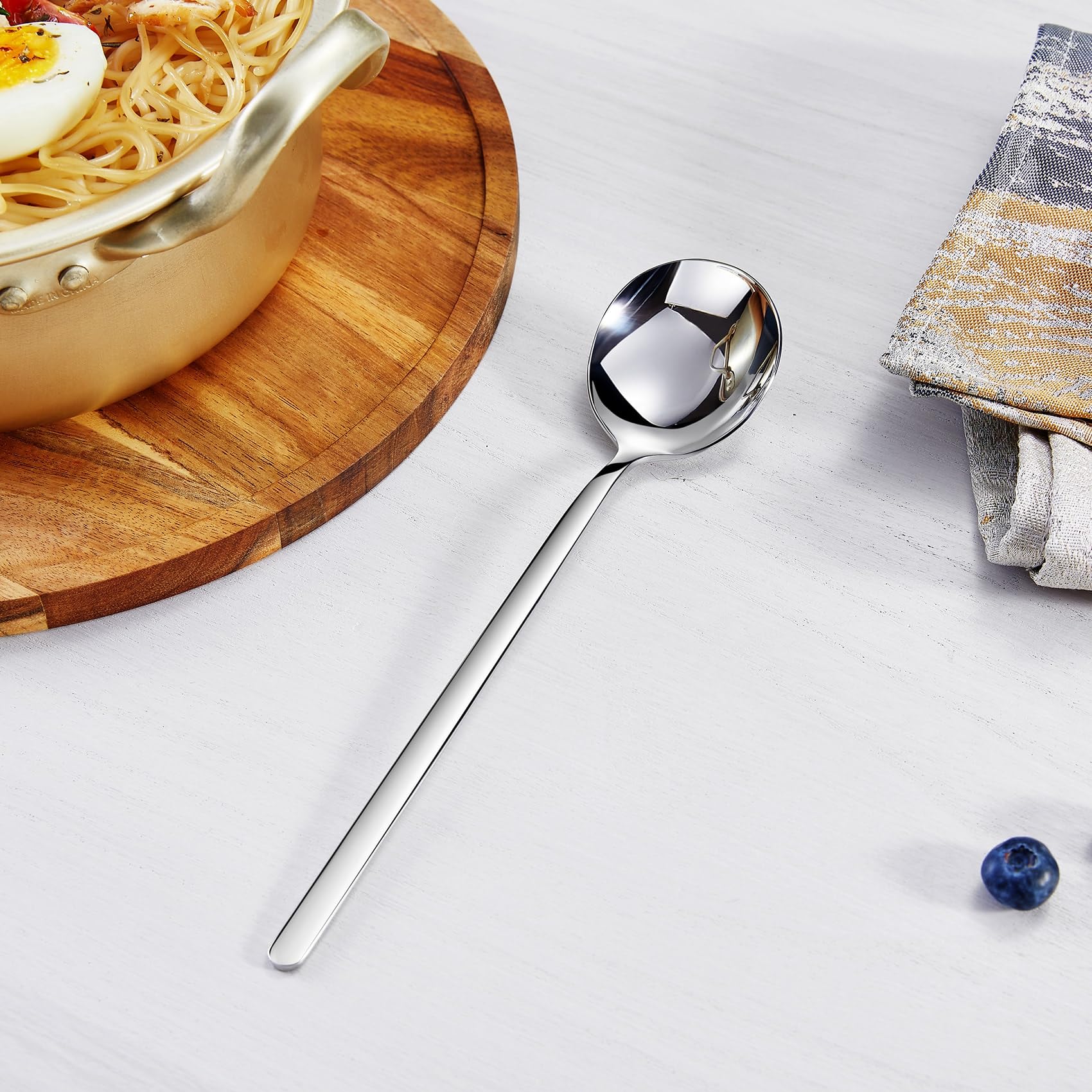 Keawell Premium Korean Soup Spoons With Long Handles, Set Of 4, 18/10 Stainless Steel, Dishwasher Safe (Plain)