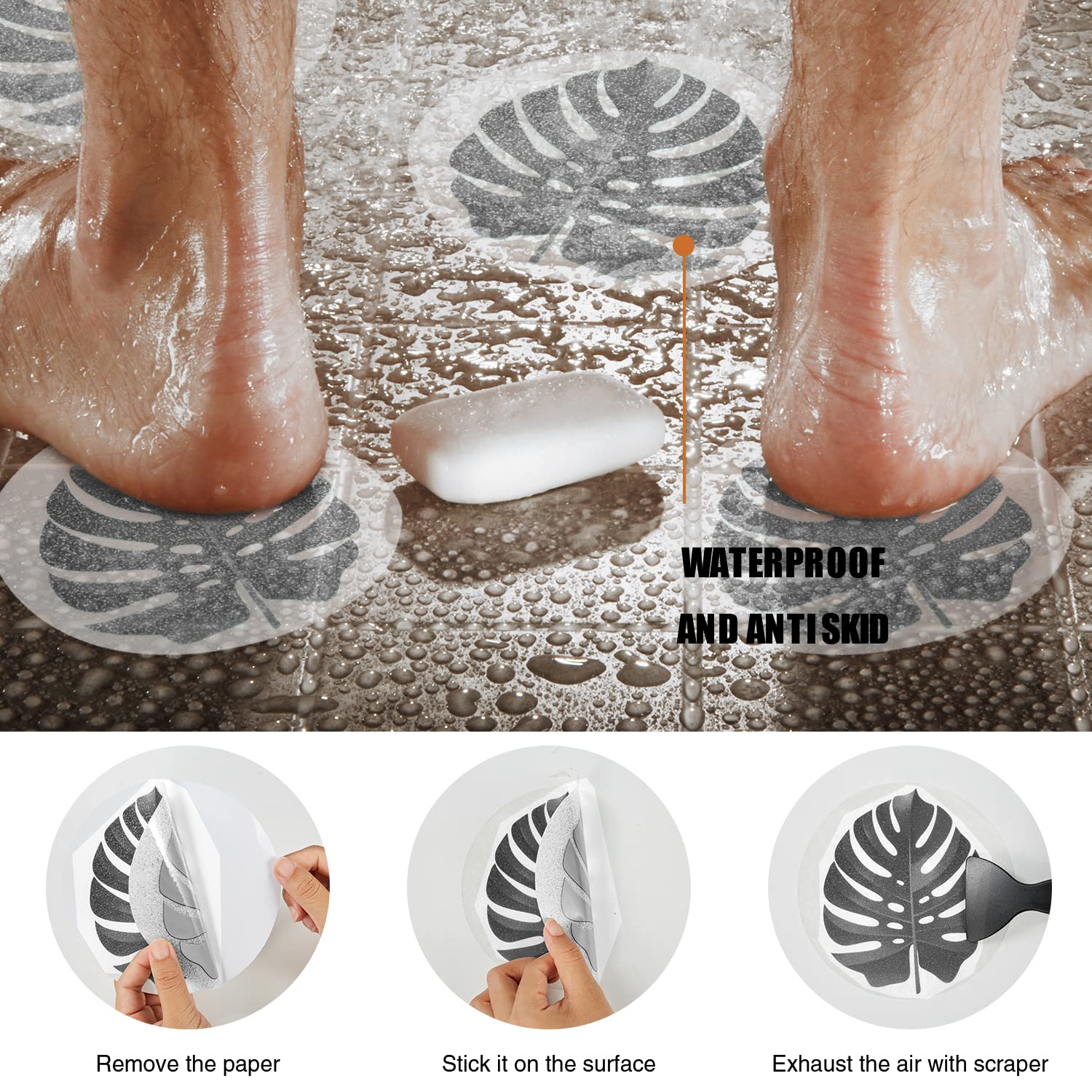 Secopad Non Slip Bathtub Stickers, 10 Pcs Large Leaves Adhesive Anti Slip Decal Threads For Shower And Bath Tub With Premium Scr