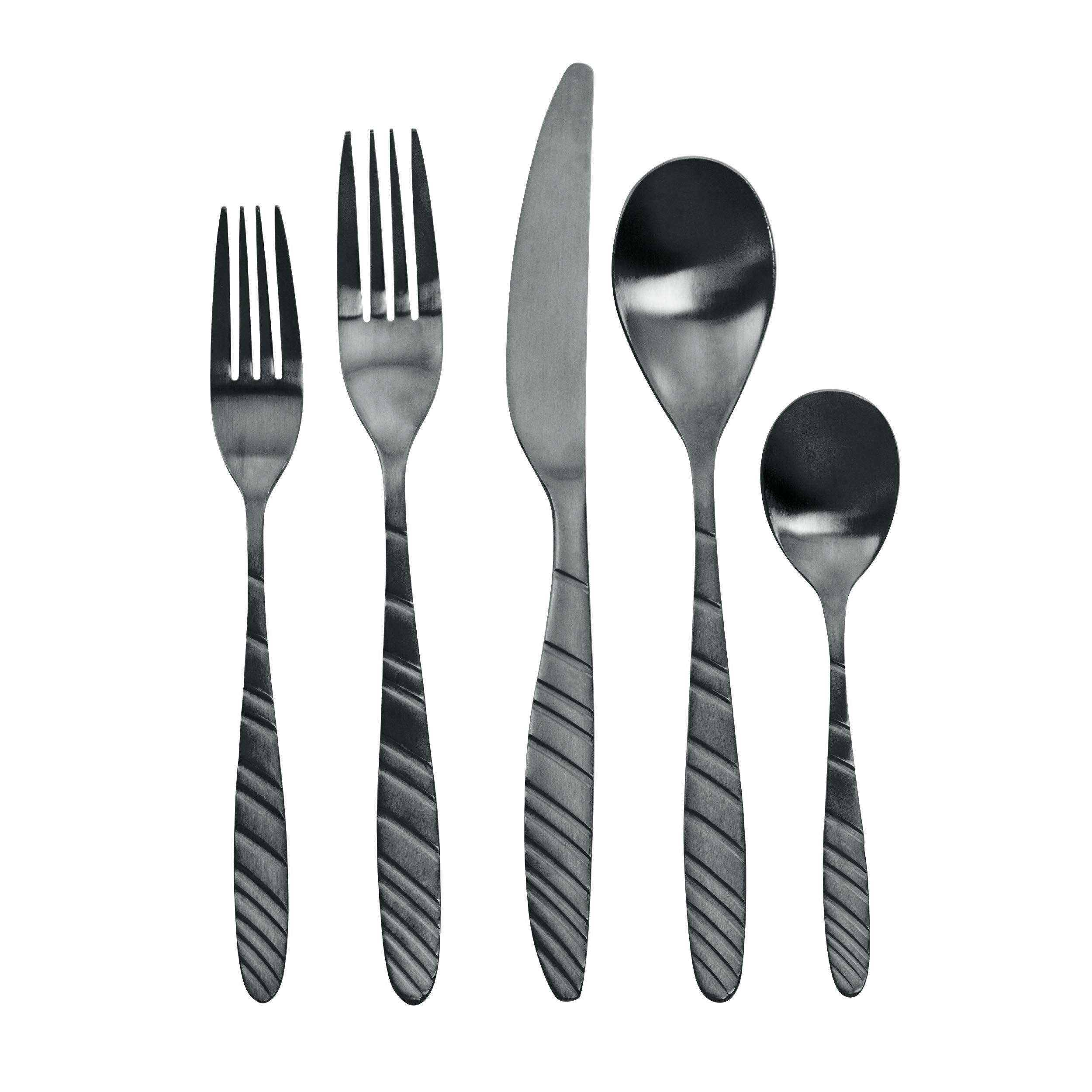 Megachef La Vague 20 Piece Flatware Utensil Set, Stainless Steel Silverware Metal Service For 4 In Matte Black