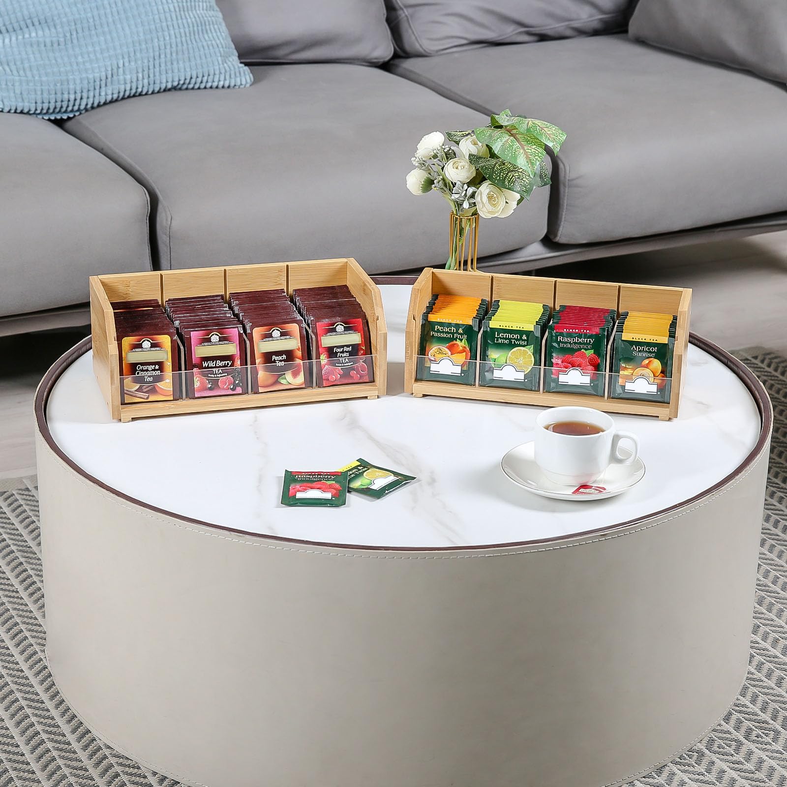 TIOPGHAD Bamboo Tea Bag Organizer - 2-Tier Stackable Storage Holder - Nature Bamboo - Model 2C-CBJ - Perfect for Countertop or Cabinet