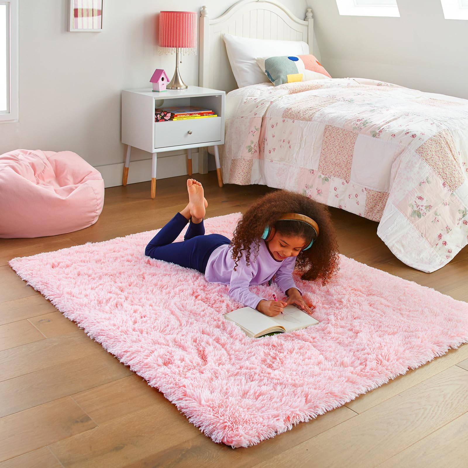 Ophanie 3x5 Pink Rug, Bedside Preppy Dorm Area Rug, College Essentials Non Slip Small Carpets for Bedroom, Anti Slip Fluffy Livi