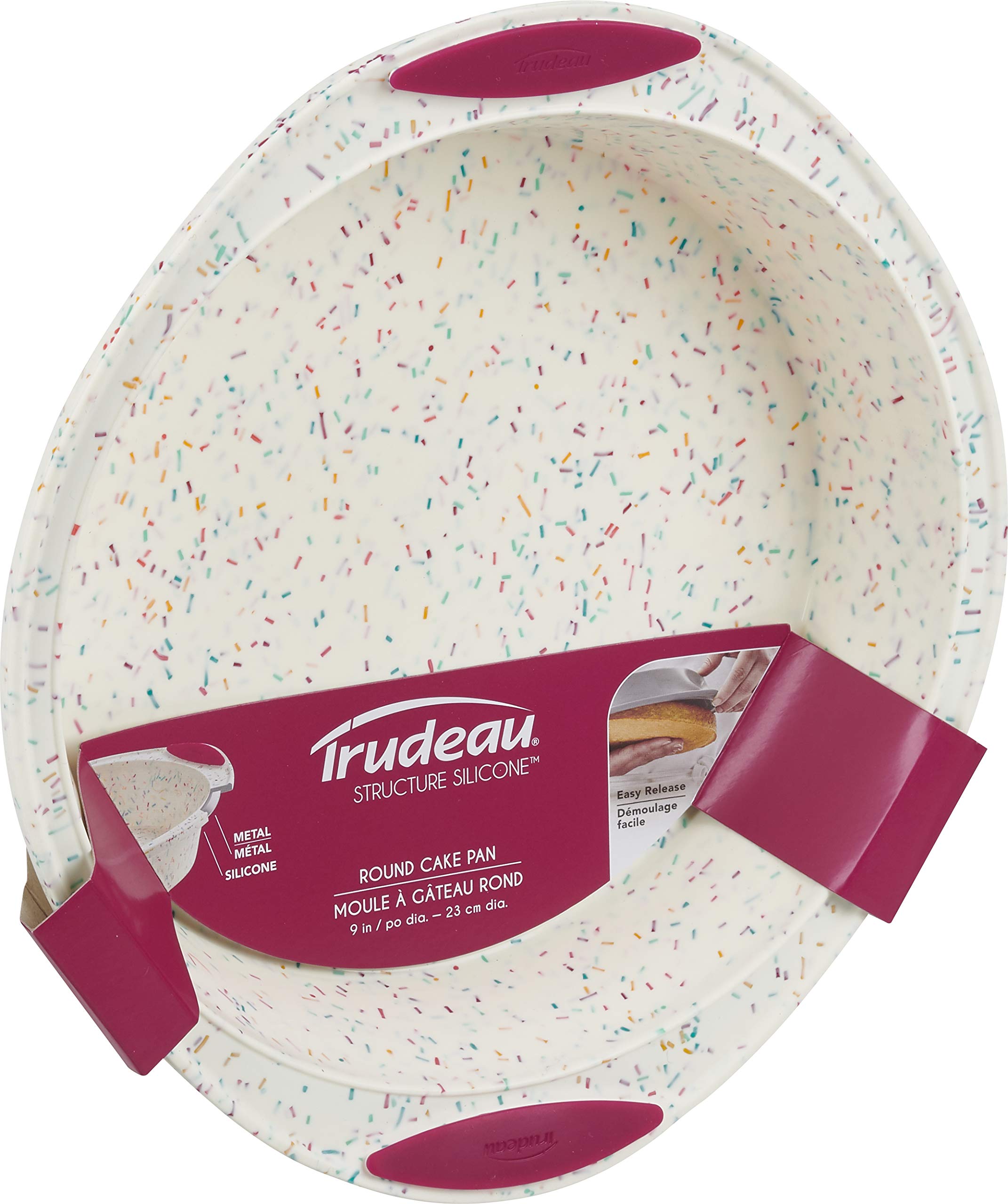 Trudeau Round Cake Pan 9''-White Confetti/Fuchsia -05118557