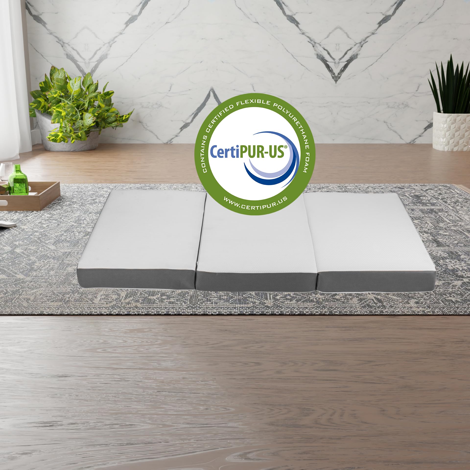 Treaton, 3-Inch Tri-Folding Gel Memory Foam Portable Floor Mattress | Breathable Mesh, Ultra Soft, Cot Pad, Removable And Washab