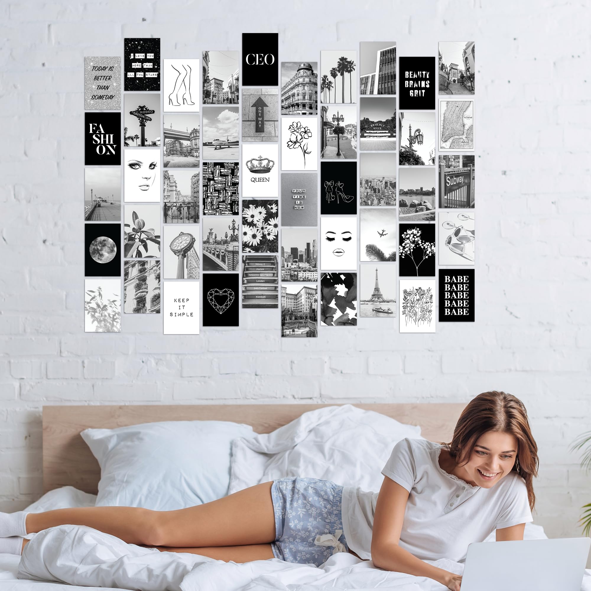 Artivo Black White Aesthetic Picture For Wall Collage 50 Set 4X6, City Chic Wall Decor For Teen Girls, Aesthetic Posters, Black