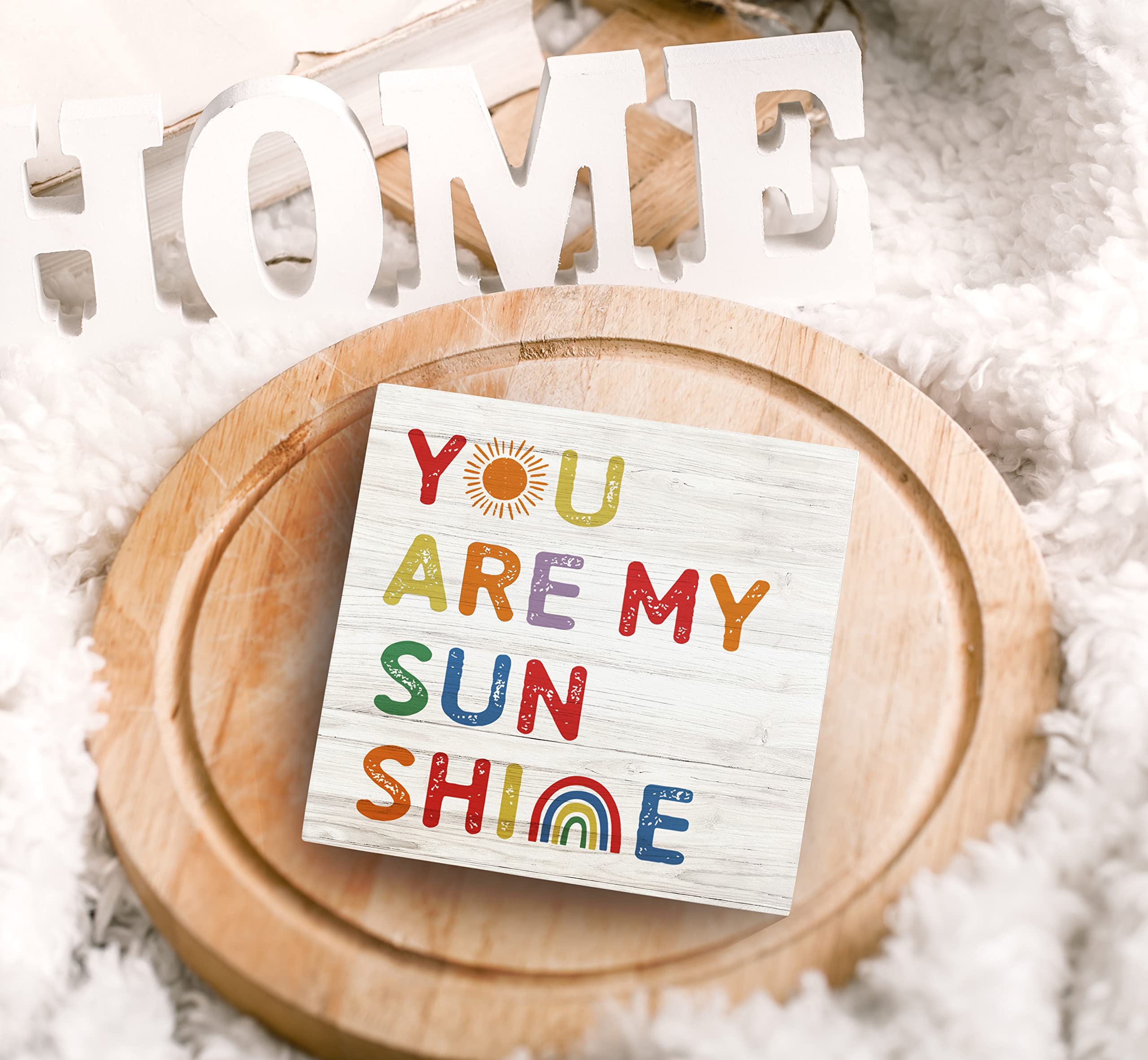 SRADMO You are My Sunshine Rainbow Sun Wood Box Sign Desk Decor