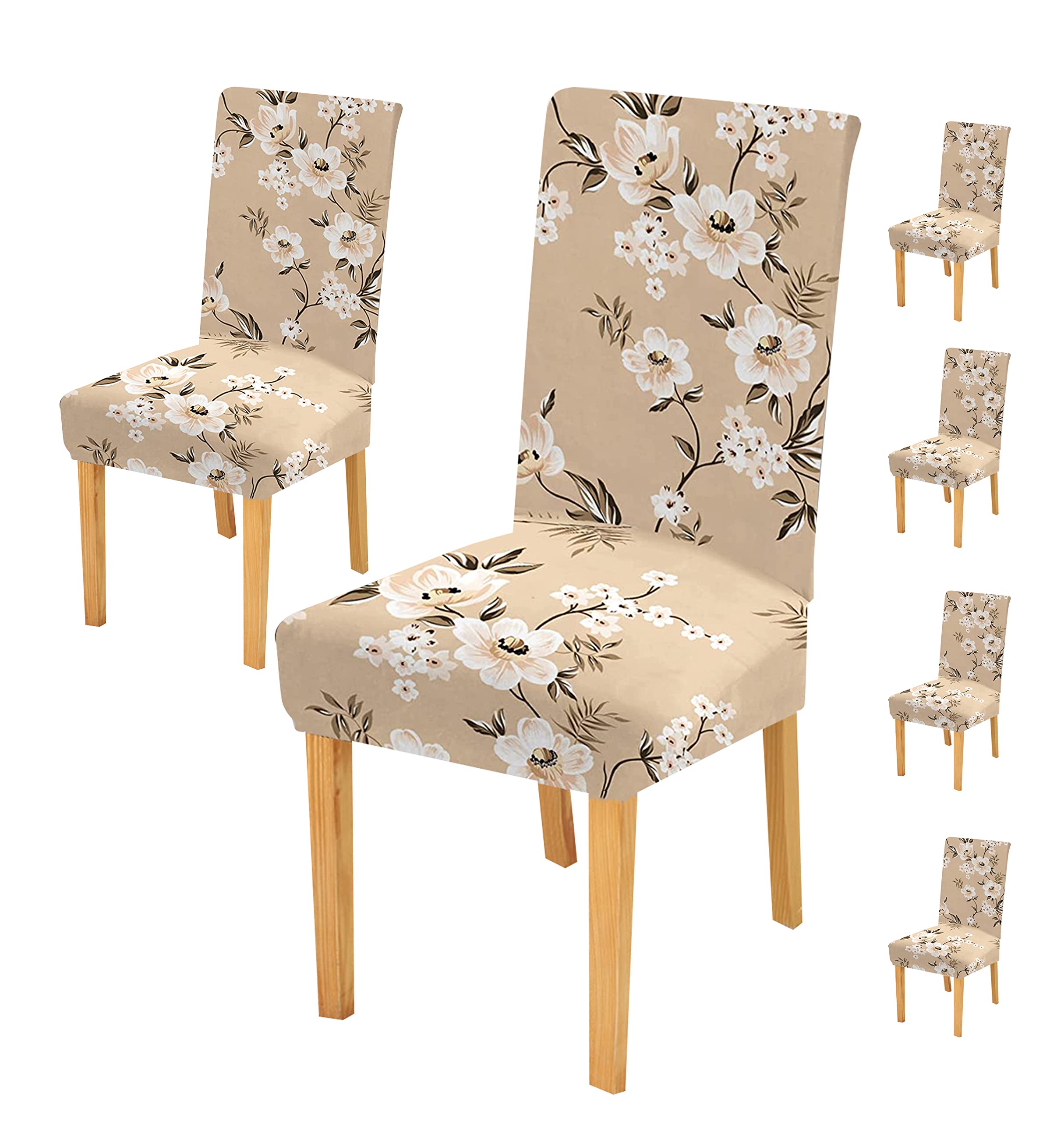 House Of Quirk Elastic Chair Cover Stretch Removable Washable Short Dining Chair Cover Protector Seat Slipcover (Pack Of 6, Crea