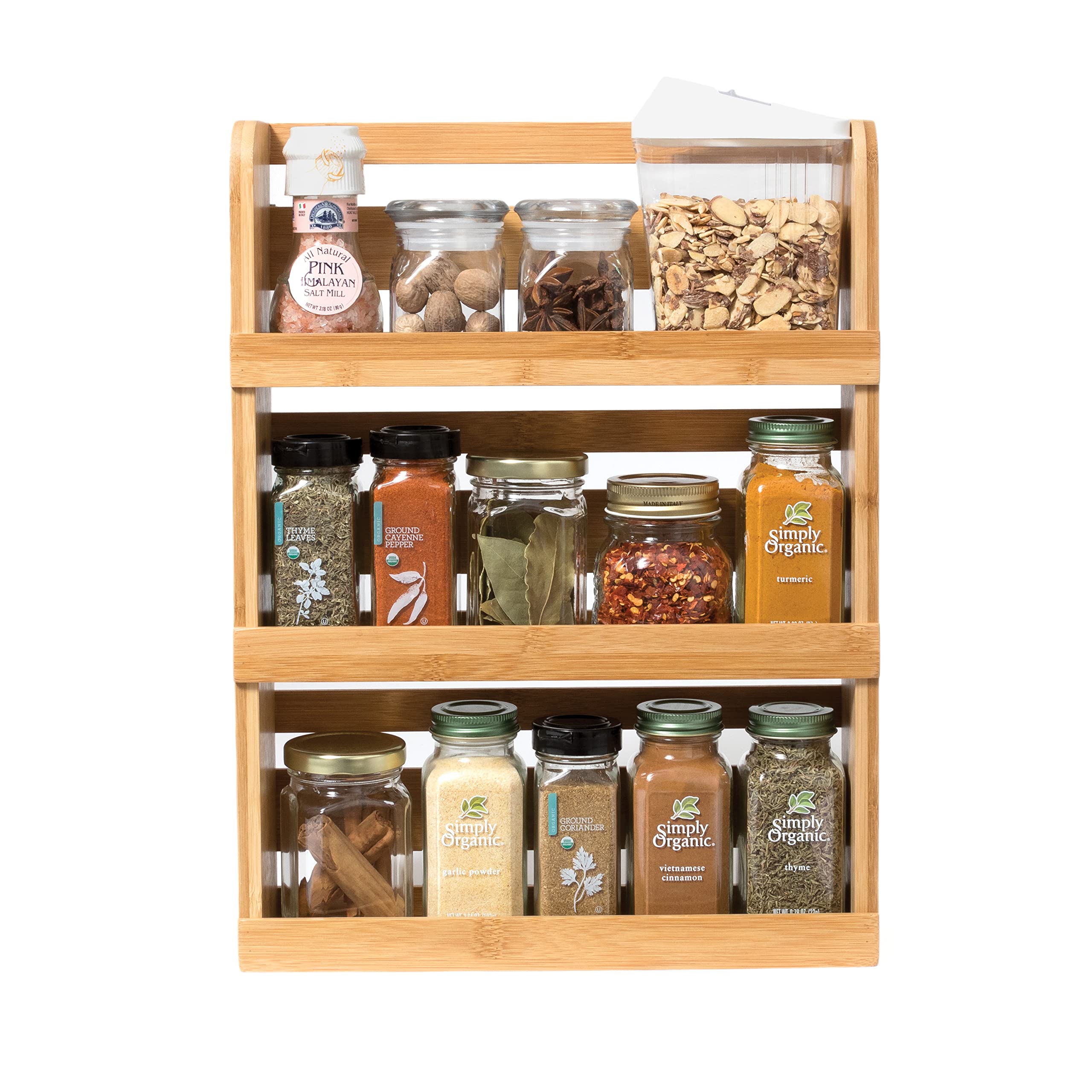 Lipper International Bamboo Wood 3-Tier Spice Rack 8840 - Space Saving 12'' x 2.3'' Vertical Storage for Spices or Craft Supplie
