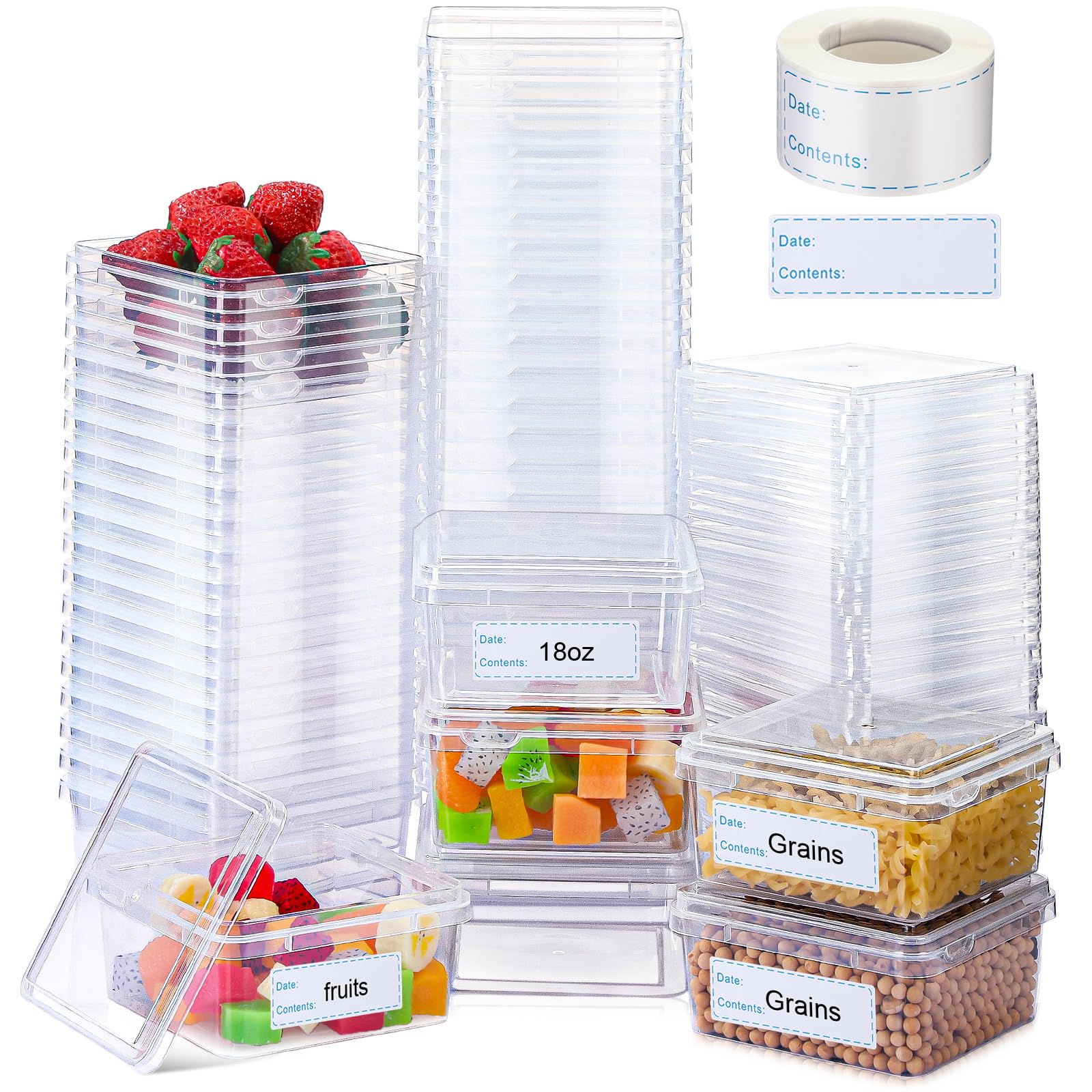Blushtier 18 oz 50 Pack Small Square Deli Containers with Lids Plastic Freezer Food Reusable Meal Dessert Ice Cream Containers w