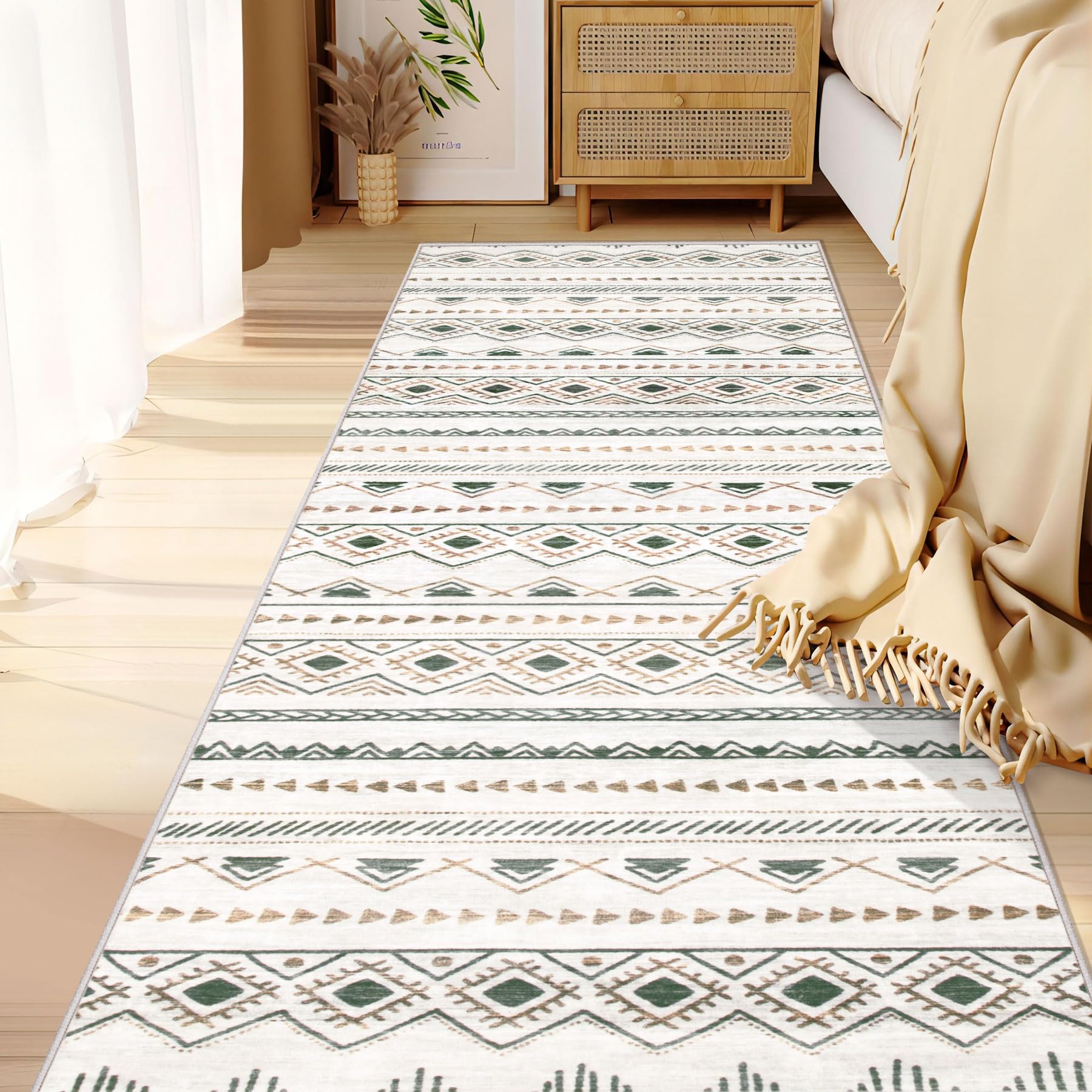 Runner Rug 2x5 Boho Geometric Area Rug: Small Washable Kitchen Rug Entryway Rug, Soft Non Slip Moroccan Long Hallway Rug for Bed