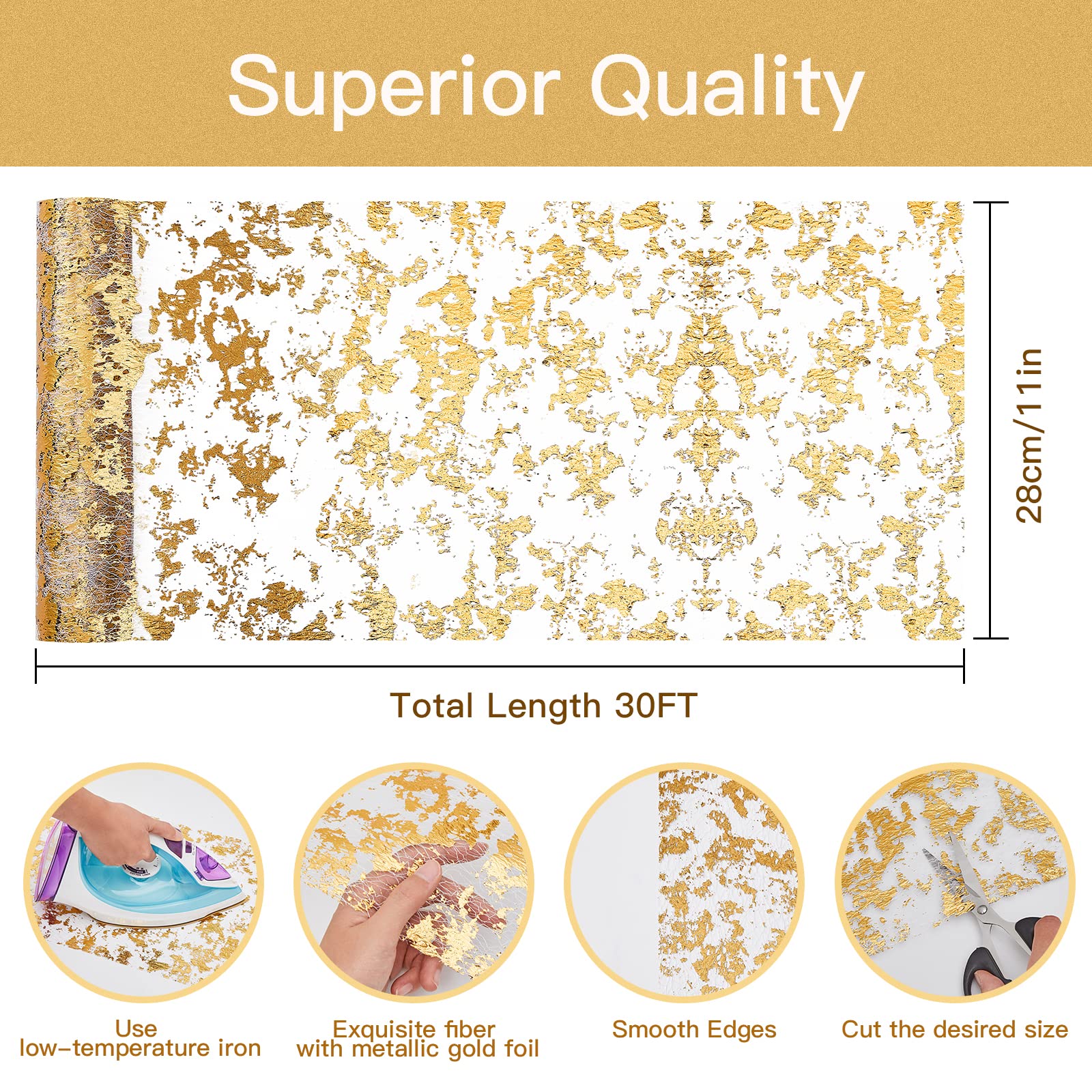Gold Table Runner 11'' X 30 Feet Glitter Gold Table Runner Roll Metallic Gold Runner For Table Decorations Thin Mesh Table Runne