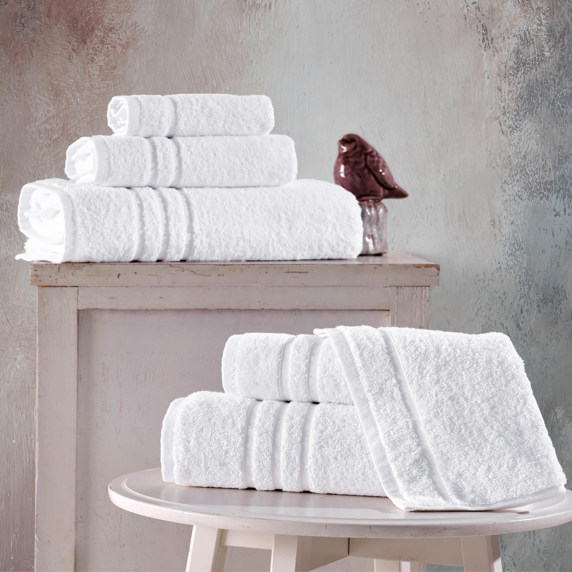 Hawmam Linen White Bath Towels Set 6-Piece Original Turkish Cotton Soft  Absorbent and Premium Towel for Bathroom and Kitchen 2 Bath Towels  2 Hand Towels  2 Washcloths