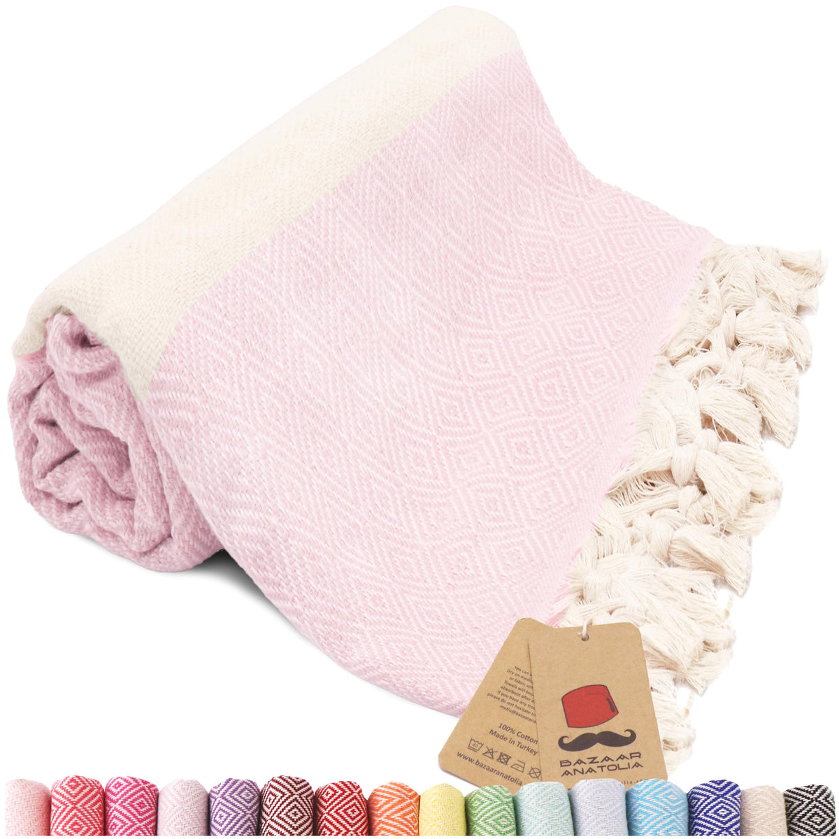 Bazaar Anatolia Turkish Beach Towel 100% Cotton Bath Towels Oversized Quick Dry Boho Farmhouse Decor Sheets Bathroom Pink Towels