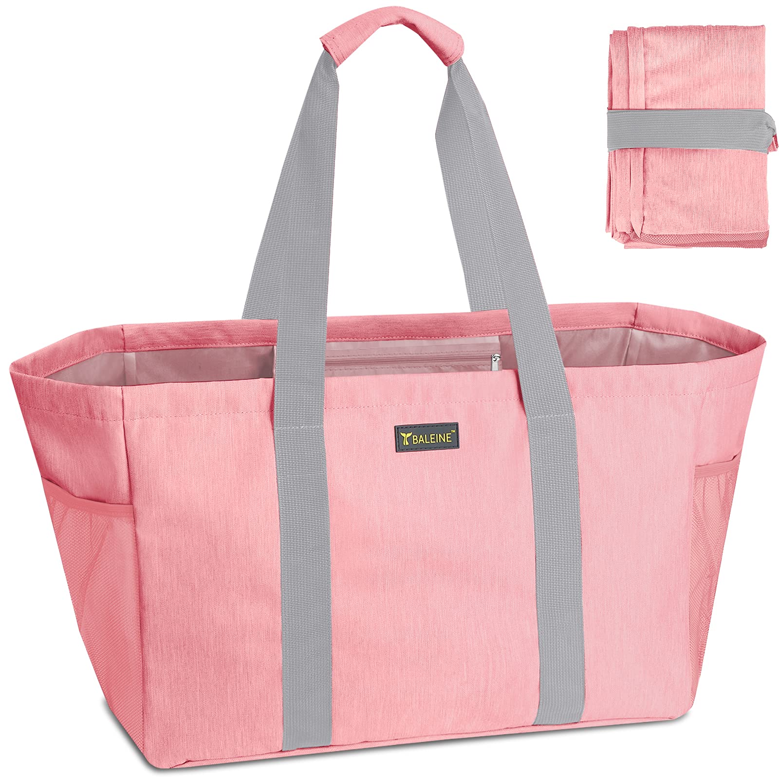 Baleine Soft 9 Gallon Extra Large Utility Tote, Foldable Reusable Storage Bag (Peach Pink)
