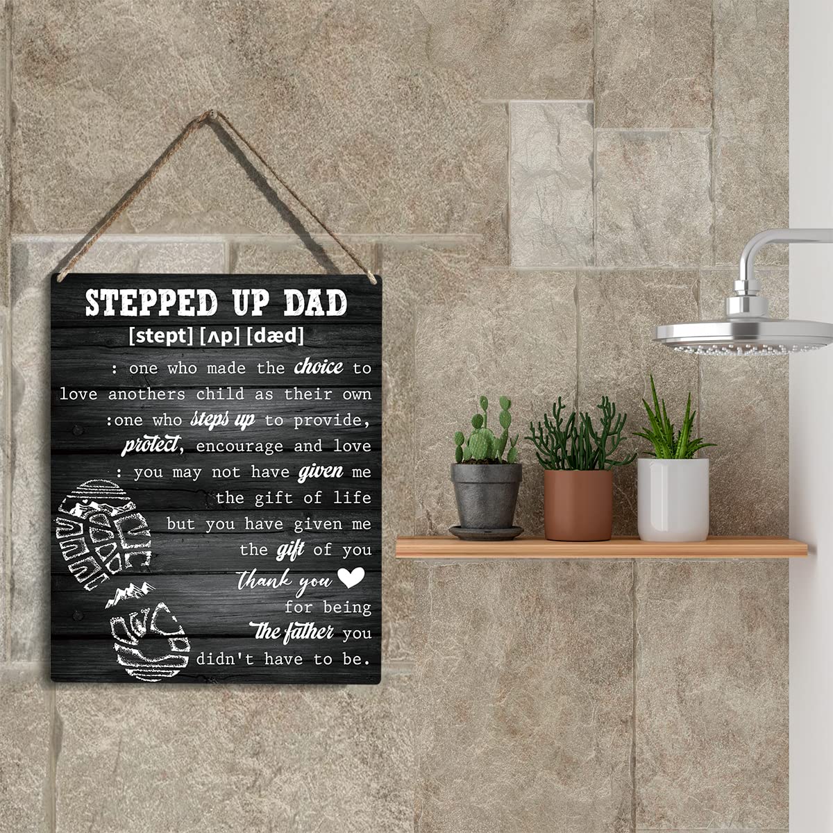 Stepped Up Dad Wooden Hanging Sign Happy Fathers Day Decor Best Gifts for Stepdad Meaningful Family Quote Stepdad Birthday Light