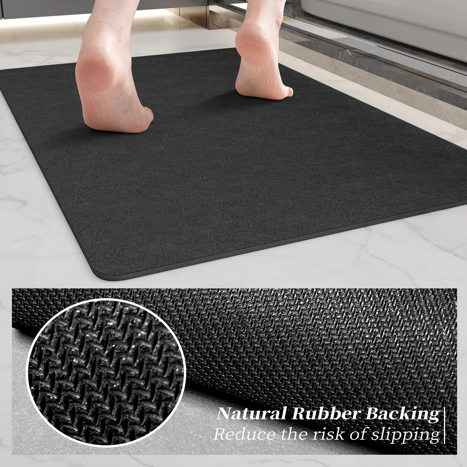 Bath Mat Rugs 24X17 - Diatomaceous Earth Bath Mat Quick Dry Absorbing Bathroom Rugs Rubber Non Slip Thin Bathroom Mat Fit Under