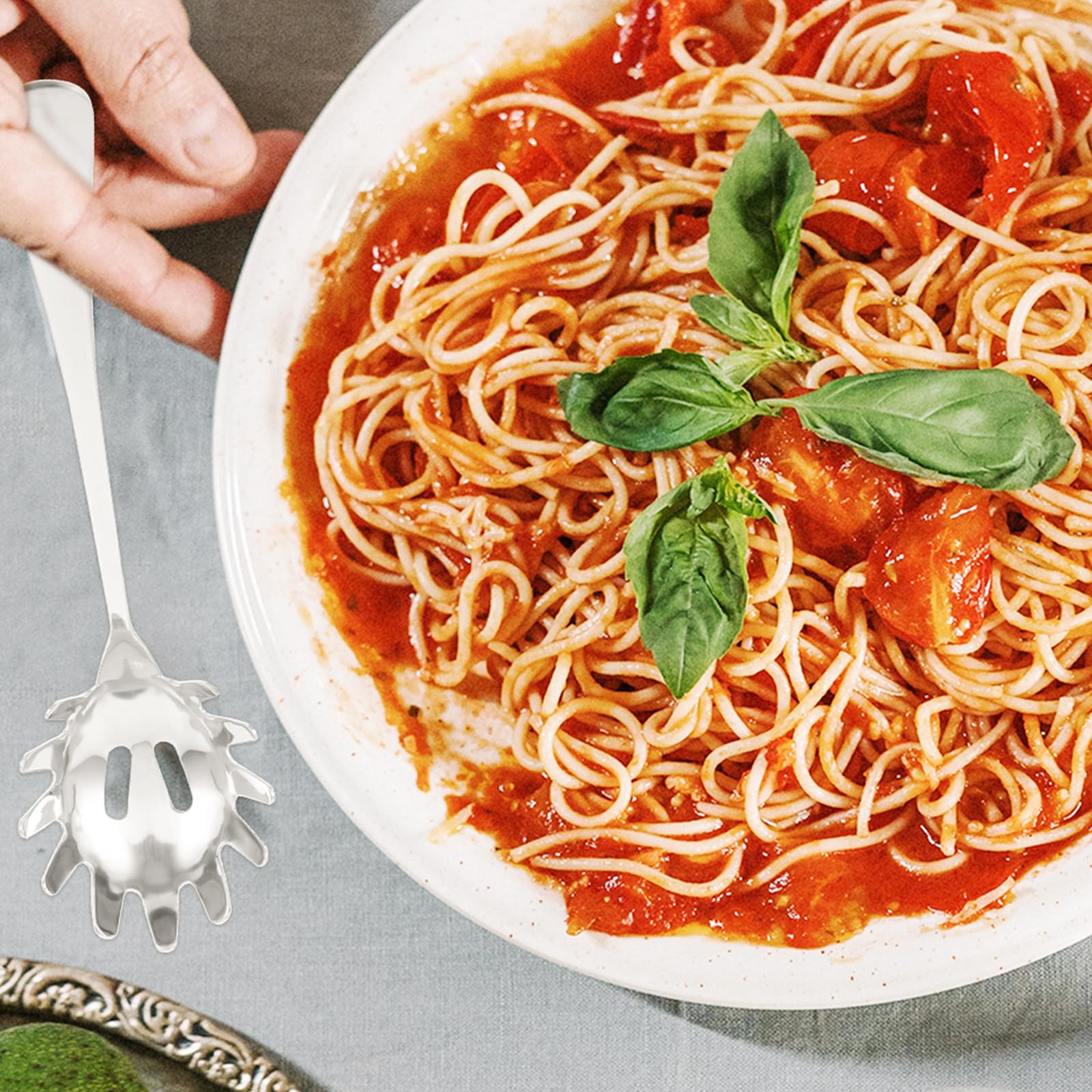 Doitool 9.4 Inch Spaghetti Spoon,Stainless Steel Pasta Spoon Pasta Fork,Pasta Server With Teeth,Noodle Spoon Pasta Server Utensi