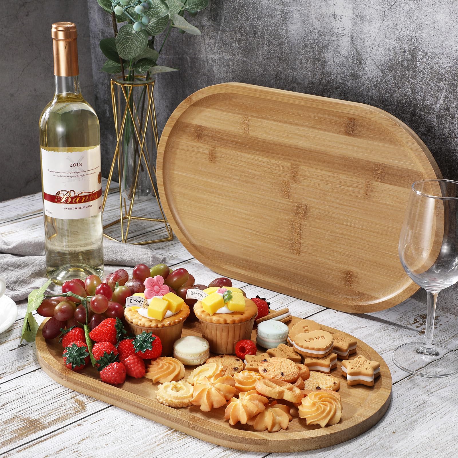 Tanlade 4 Pieces Bamboo Oval Serving Tray, 16 X 10 Inch, Rustic Wooden Trays For Crafts, Desserts, Tea, Coffee, Candy