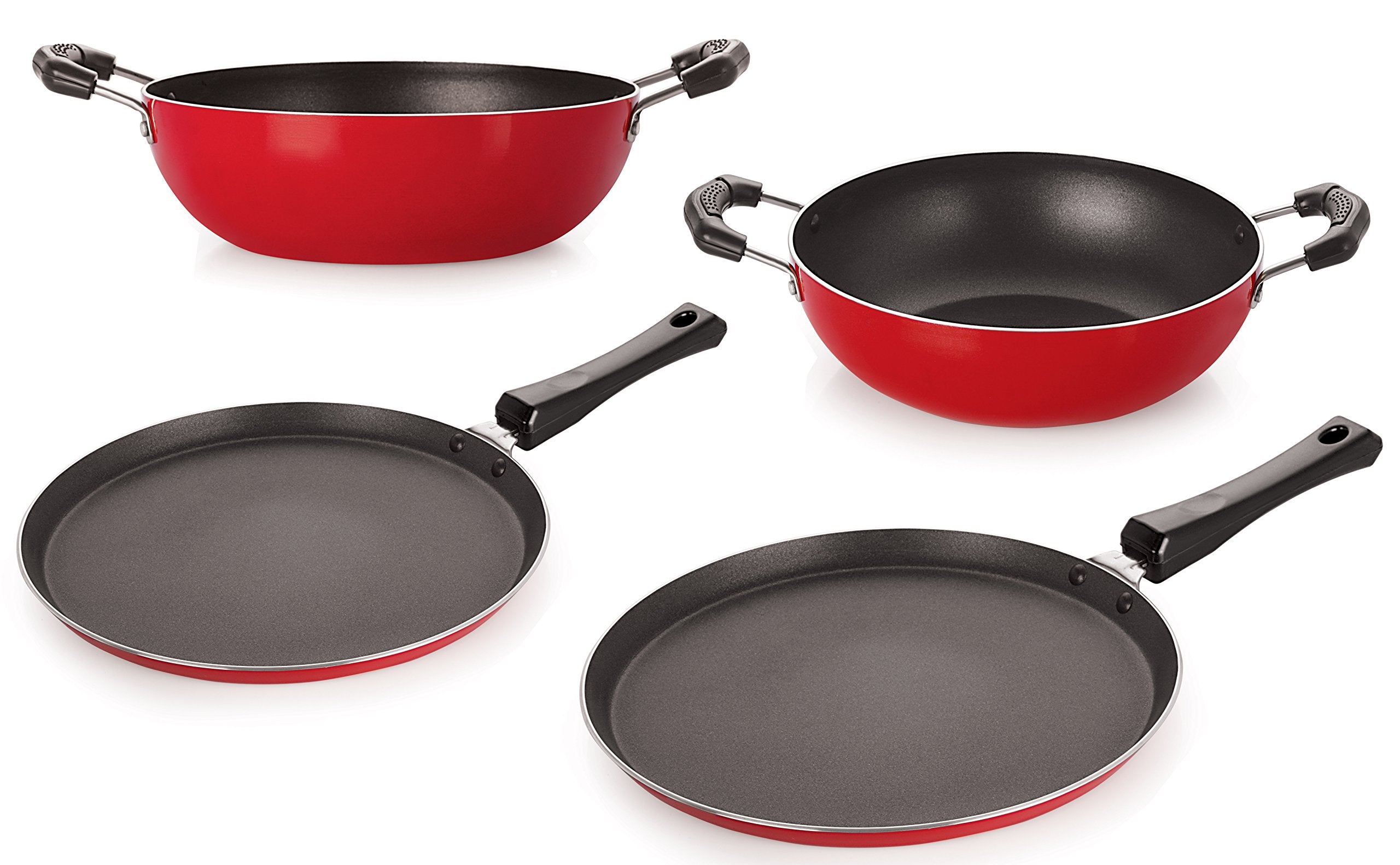 Nirlon NonStick Cookware Kitchen Cooking Essential Combo Set, (Ft12_Kd12_Kd14_Ft11),Heavy Gauge Aluminium