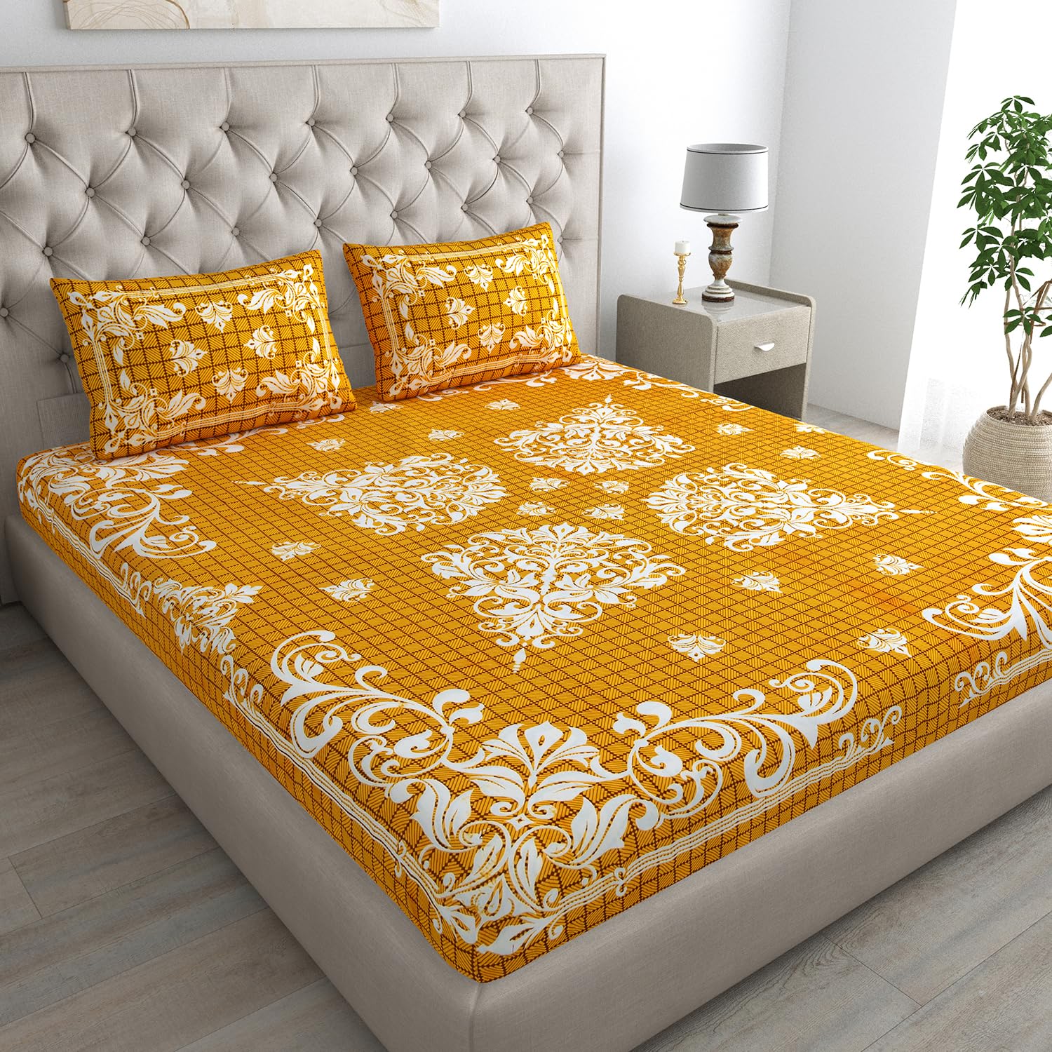 Queenie Brand 100% Pure Cotton Double Bedsheet With 2 Pillow Covers