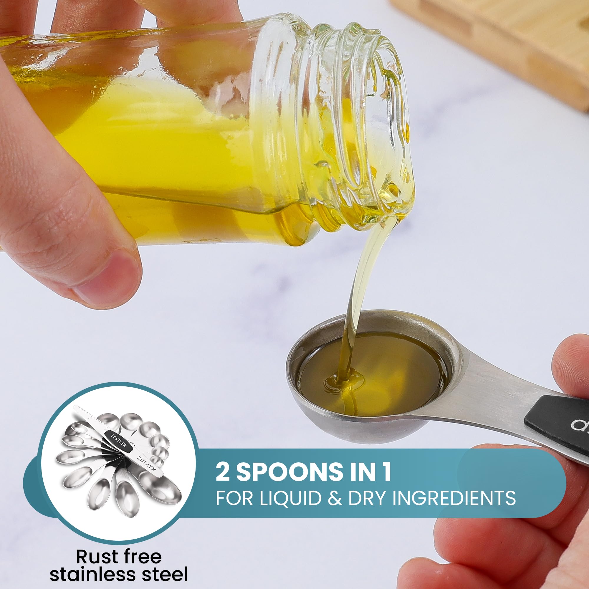 Zulay Heavy Duty Stainless Steel Measuring Spoons With Easy To Read, Slim Design For Narrow Spice Jars, 6 Piece Measuring Spoons