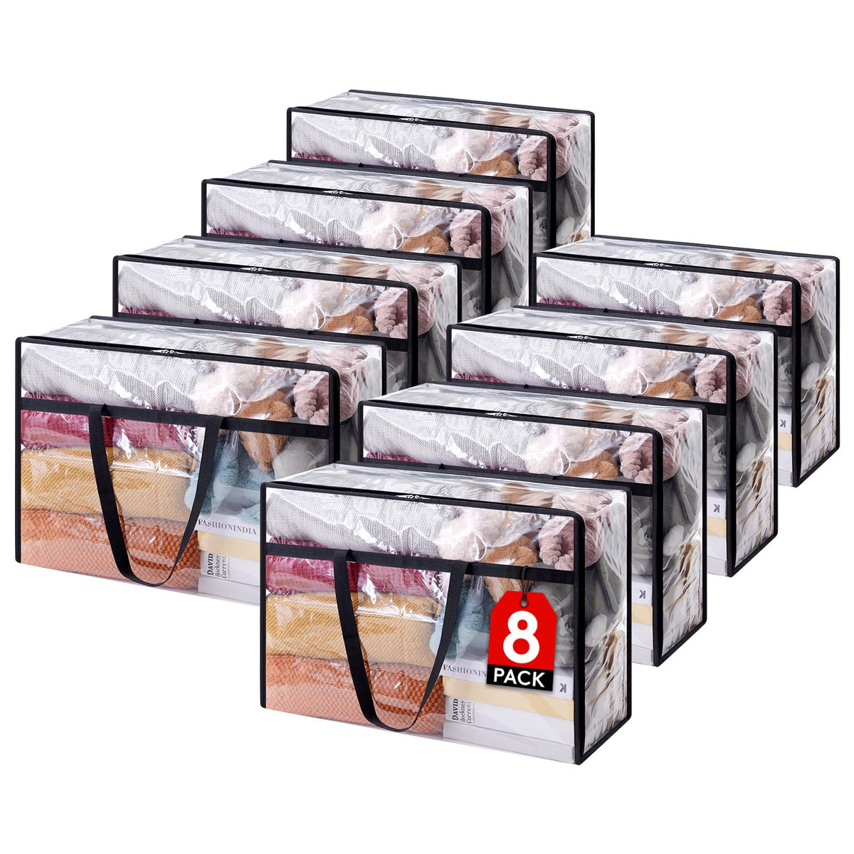 Lifewit 8 Pack Clear Clothes Storage Bags, 60L Plastic Blanket Storage Bags, Vinyl Foldable Moving Bags with Zipper, Closet Orga