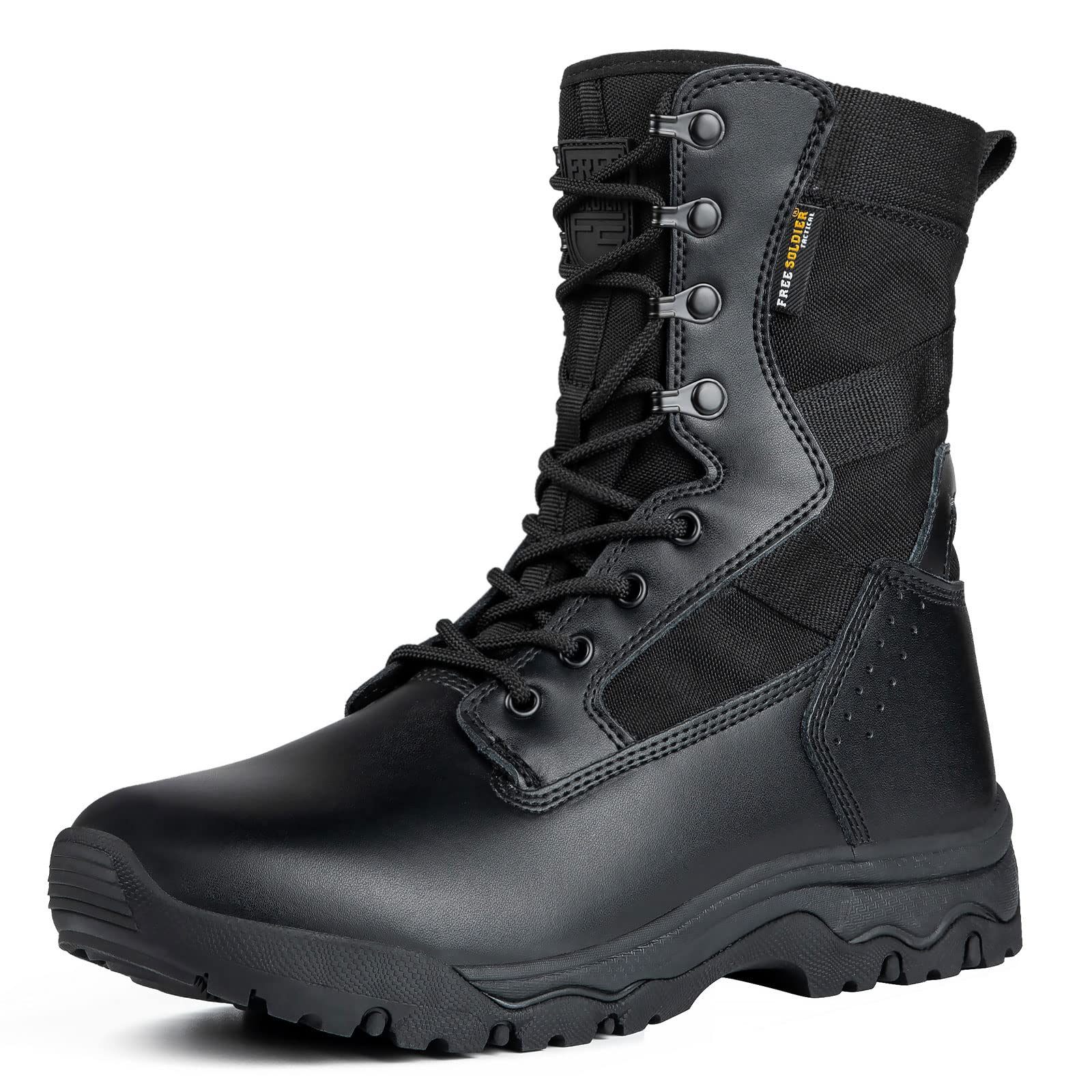 Free Soldier Menas Tactical Boots 8 Inches Lightweight Combat Boots Durable Suede Leather Military Work Boots Desert Boots(Black
