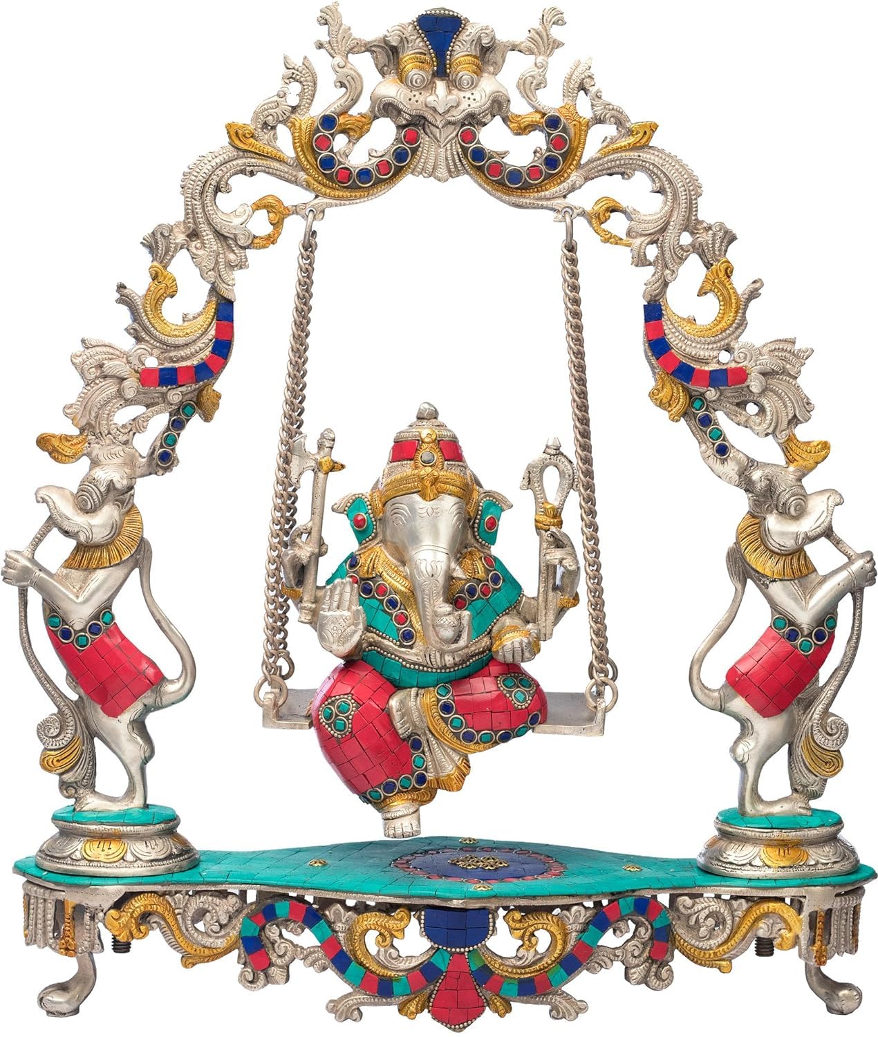 Dattatreya Brass Ganesha Ganesh Murti Idol Statue On Silver Finish Swing Height 18 Inches