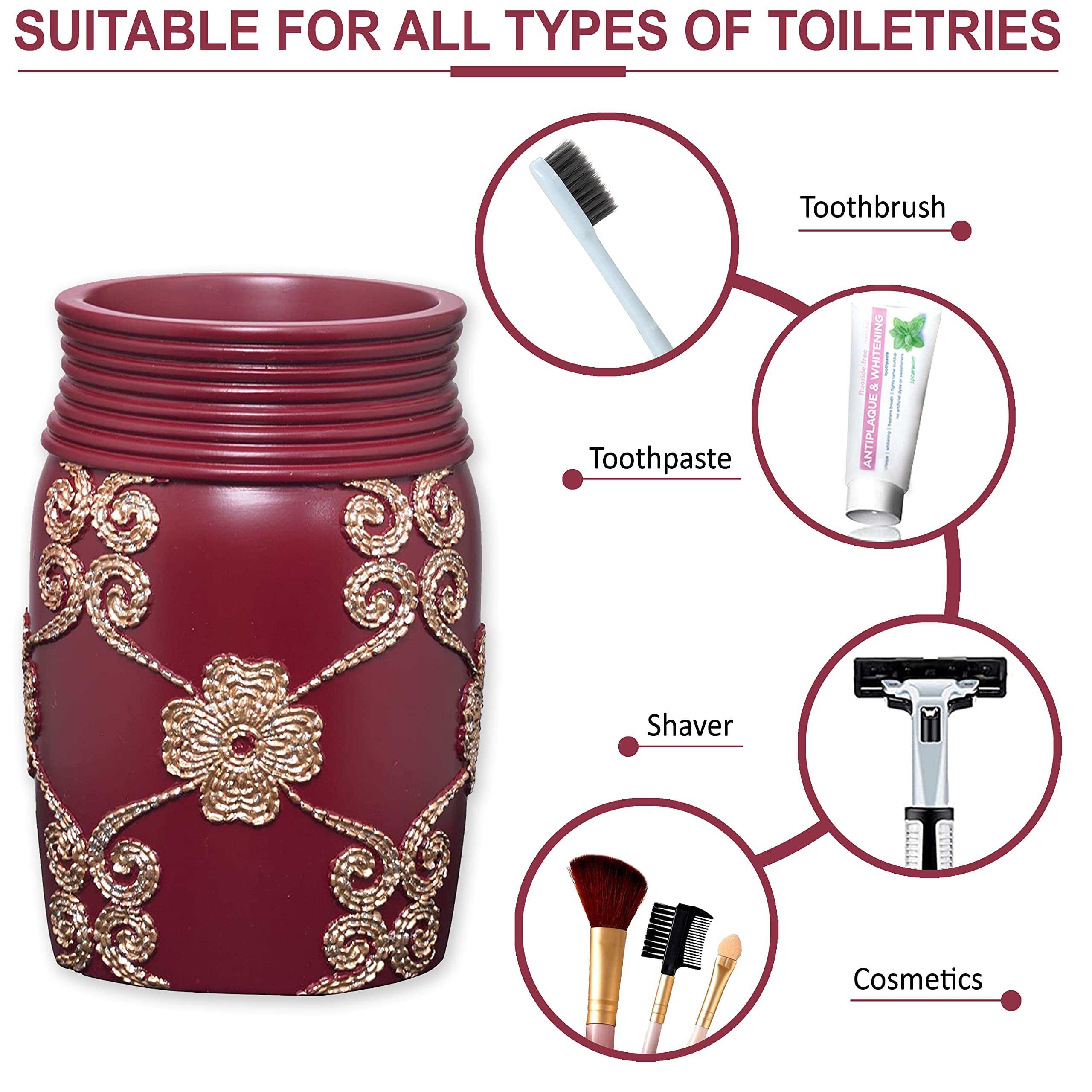 Popular Bath Tumbler, Vlegant Rosa Collection, Burgundy/Gold