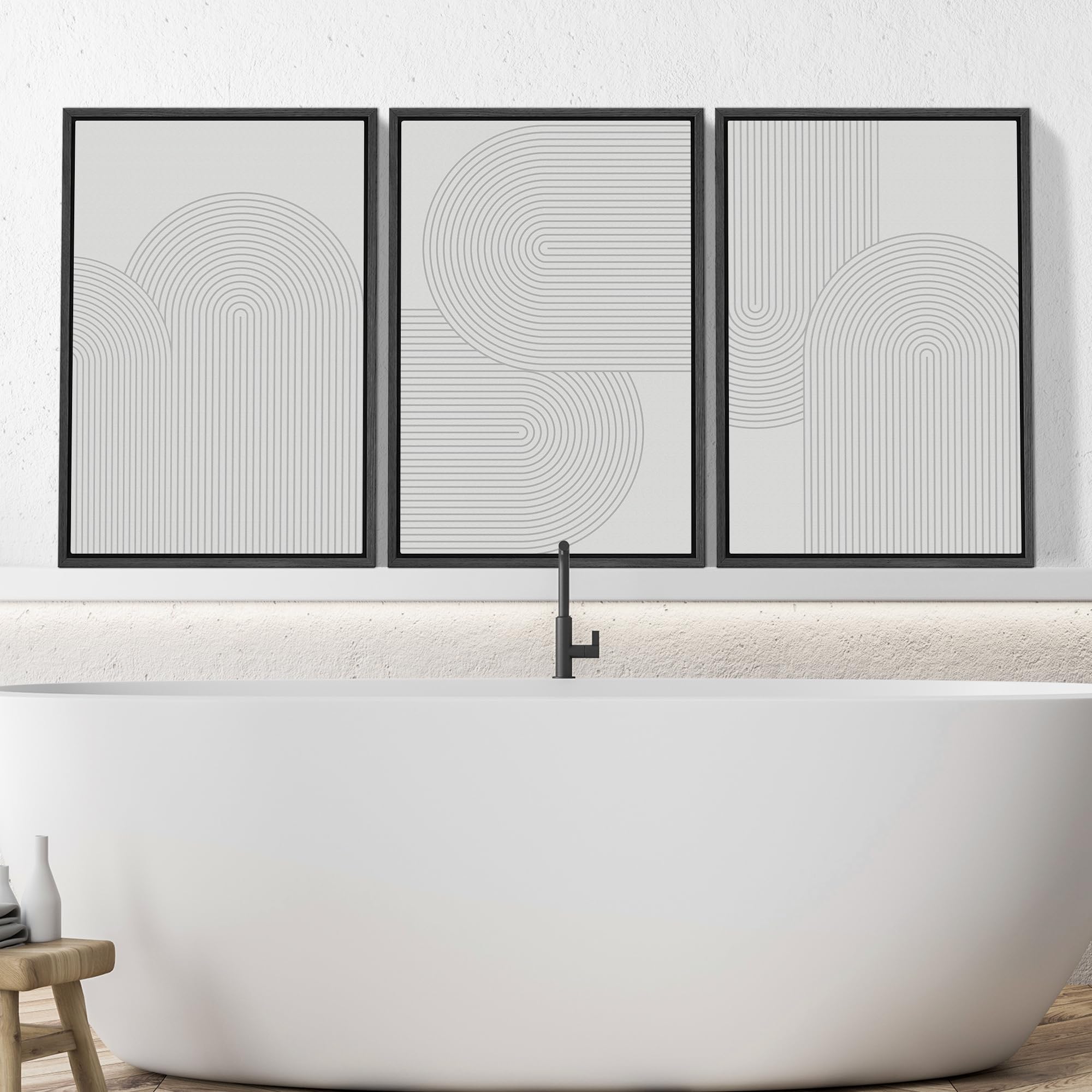 Signwin Framed Canvas Print Wall Art Set Geometric Duotone Futuristic Arches Shapes Abstract Illustrations Modern Art Decorative