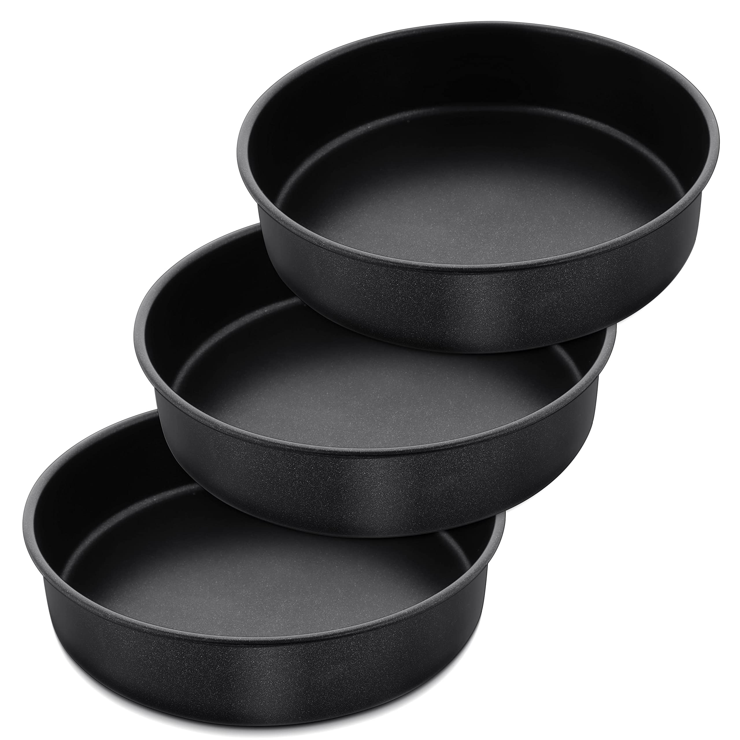 Herogo 8 Inch Round Cake Pan Set Of 3, Stainless Steel Black Nonstick Round Baking Pan, Birthday Wedding Layer Cake Pan, Non Tox