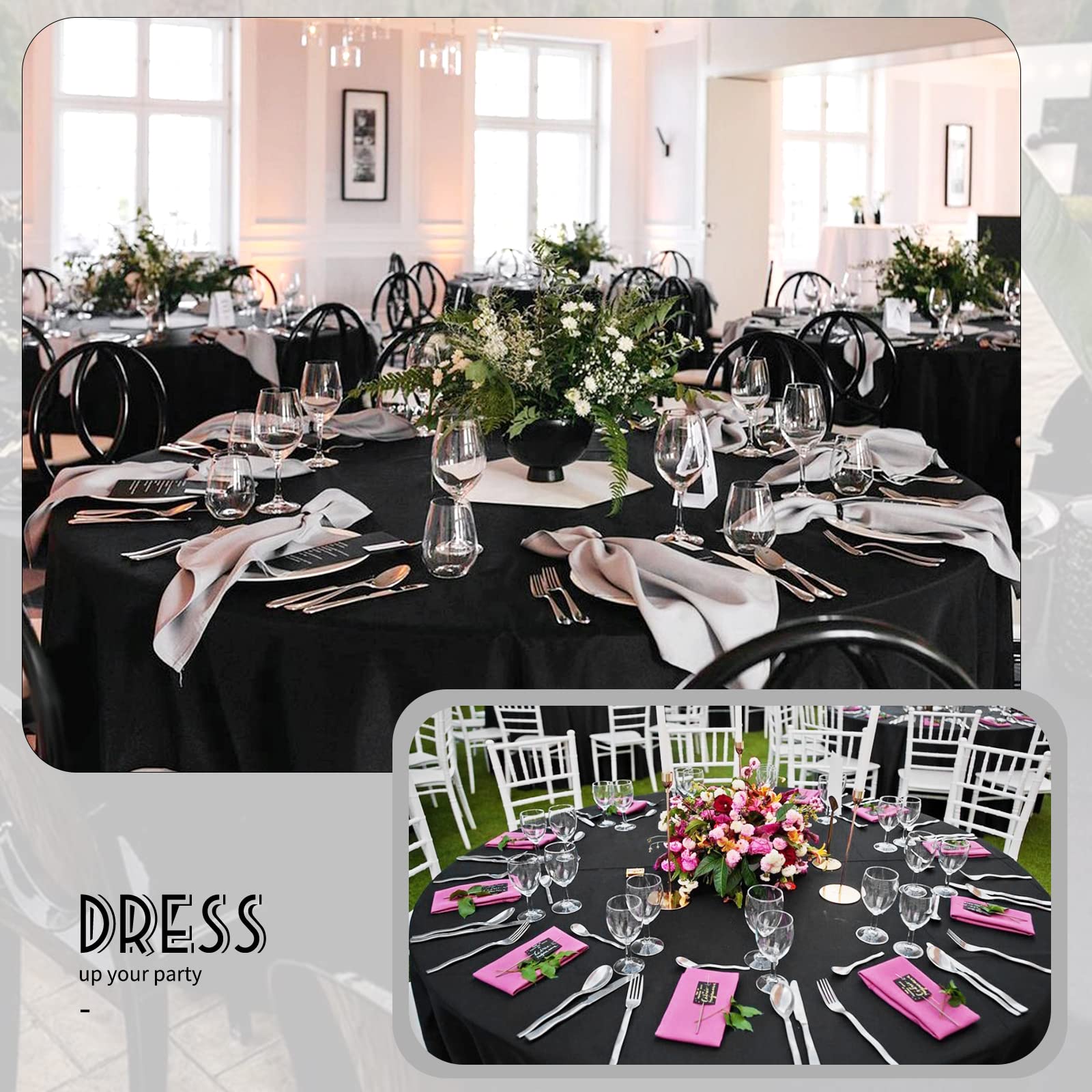 Ymhpride 6 Pack Round Tablecloth 90 Inch Black Table Cloths Polyester Round Table Cloth,Black Tableclothes Round Washable Fabric