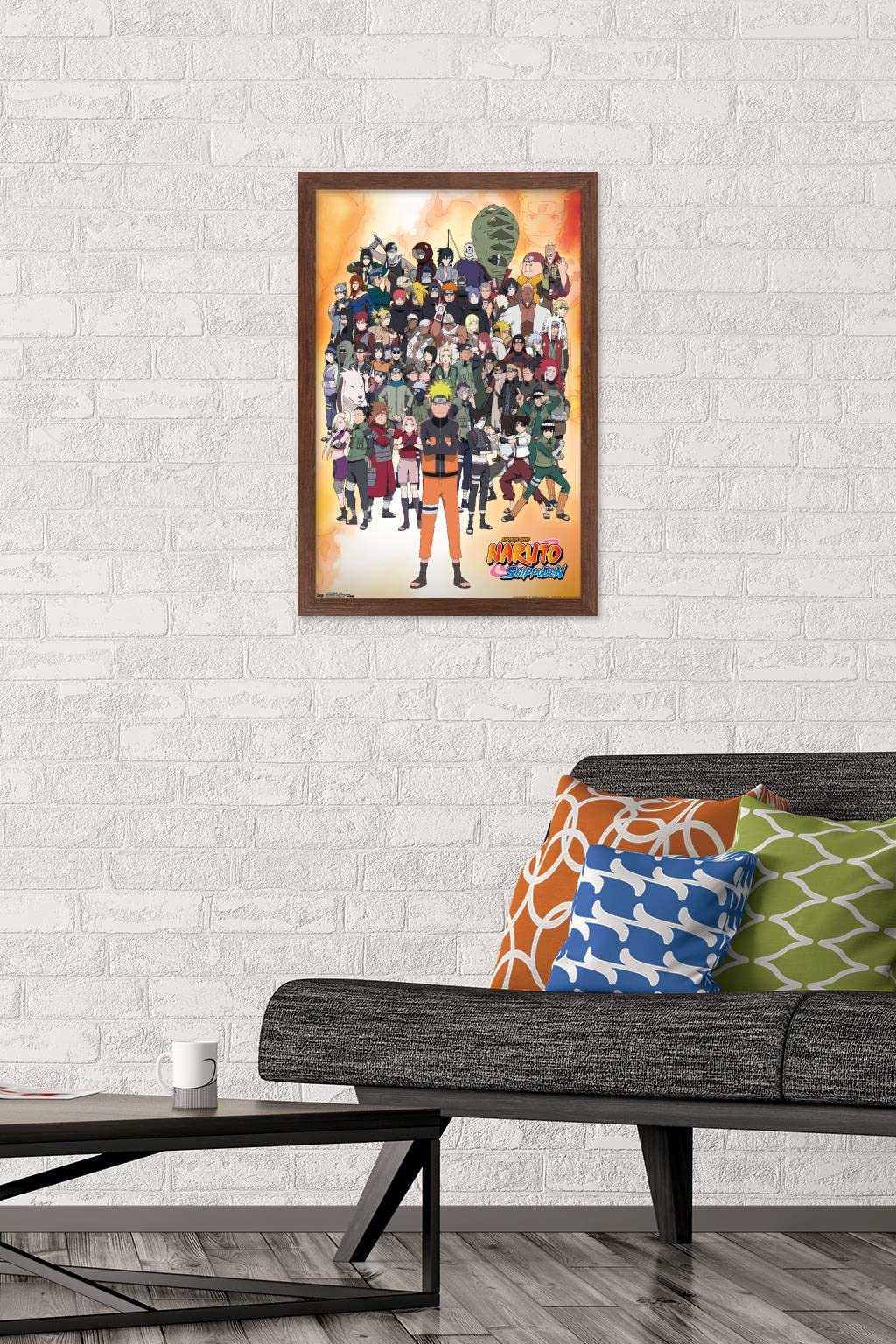 Trends International Naruto Shippuden - Group Wall Poster, 14.725'' X 22.375'', Mahogany Framed Version