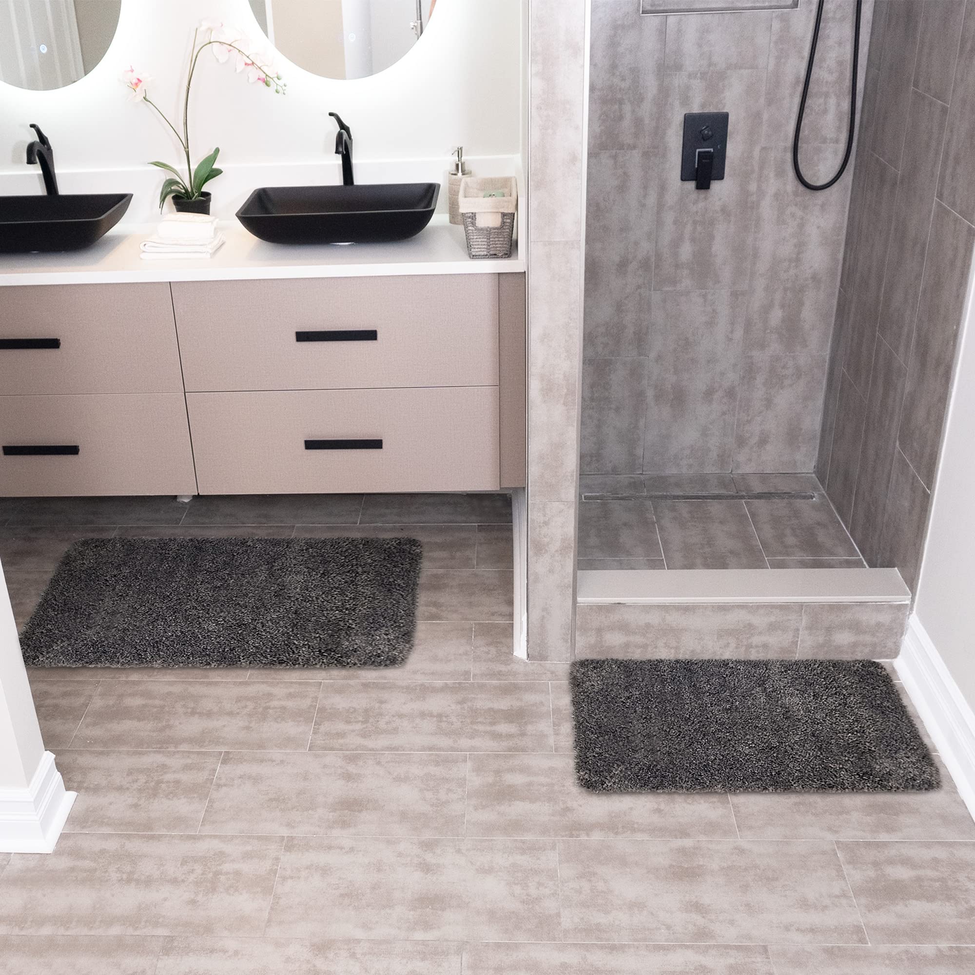 Sussexhome Solid Gray Bathroom Rugs Sets, Shower Rugs With Toilet Rugs Shower Rugs With Rectangular Shaped, Non Slip Bath Mats,