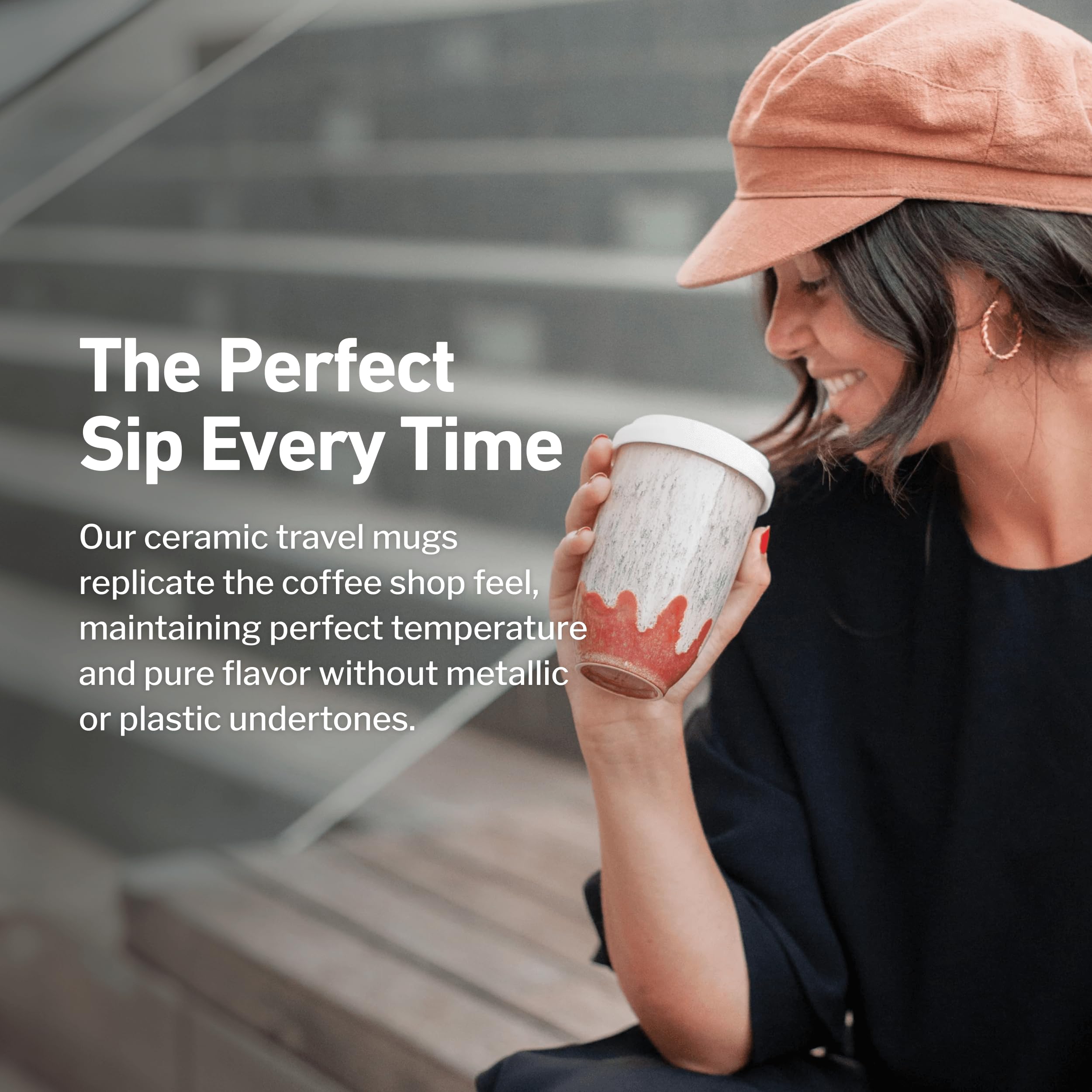 NOVA CERAMICS Travel Mugs - Ceramic Tumbler With Lid - Ceramic Travel Mug To Go Cup - Microwave & Dishwasher Safe Ceramic Coffee