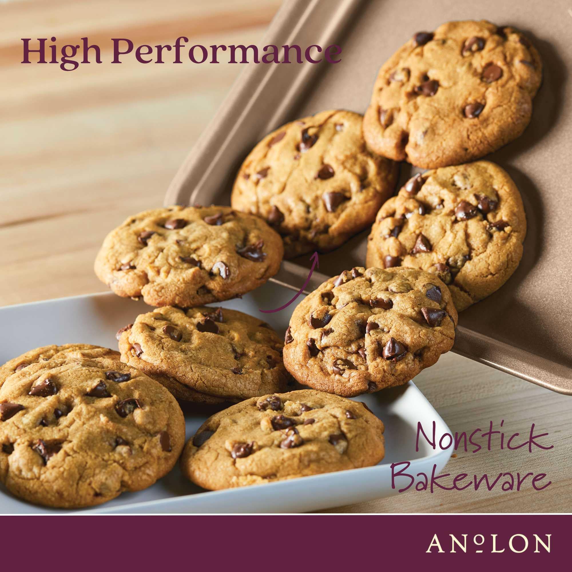 Anolon Gourmet Nonstick Bakeware Set With Nonstick Cookie Sheets / Baking Sheets - 3 Piece, Bronze Brown