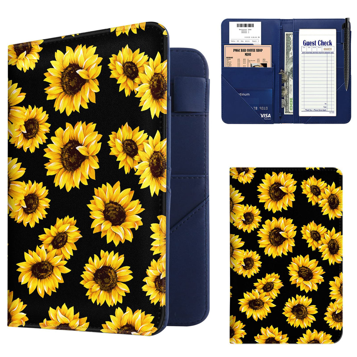 Server Book For Waitress Book Organizer,Upgraded 9 Pockets Pu Leather Waiter Wallet,Server Books With Zipper Pocket, Guest Check