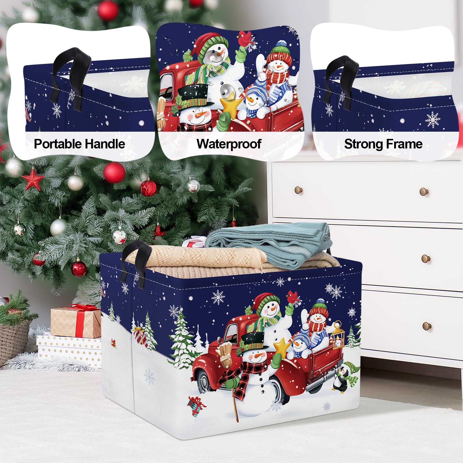 Clastyle Gnome Penguin Snowman Basket Christmas Tree Snowflake Gift Basket Winter Moon Night Storage Bin Rectangle Kid Clothes T