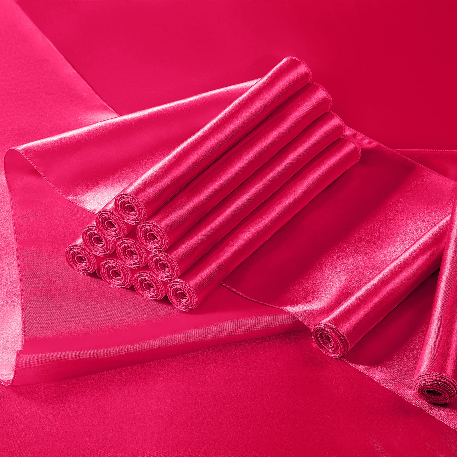 Manyshofu 12Pcs Satin Hot Pink Table Runner - 12 x 72 Inch Long Size  Party Table Runner Decor Bright & Smooth Wedding Decorations Table Runner for Banquet Chef Birthday Buffet Dinner Graduations