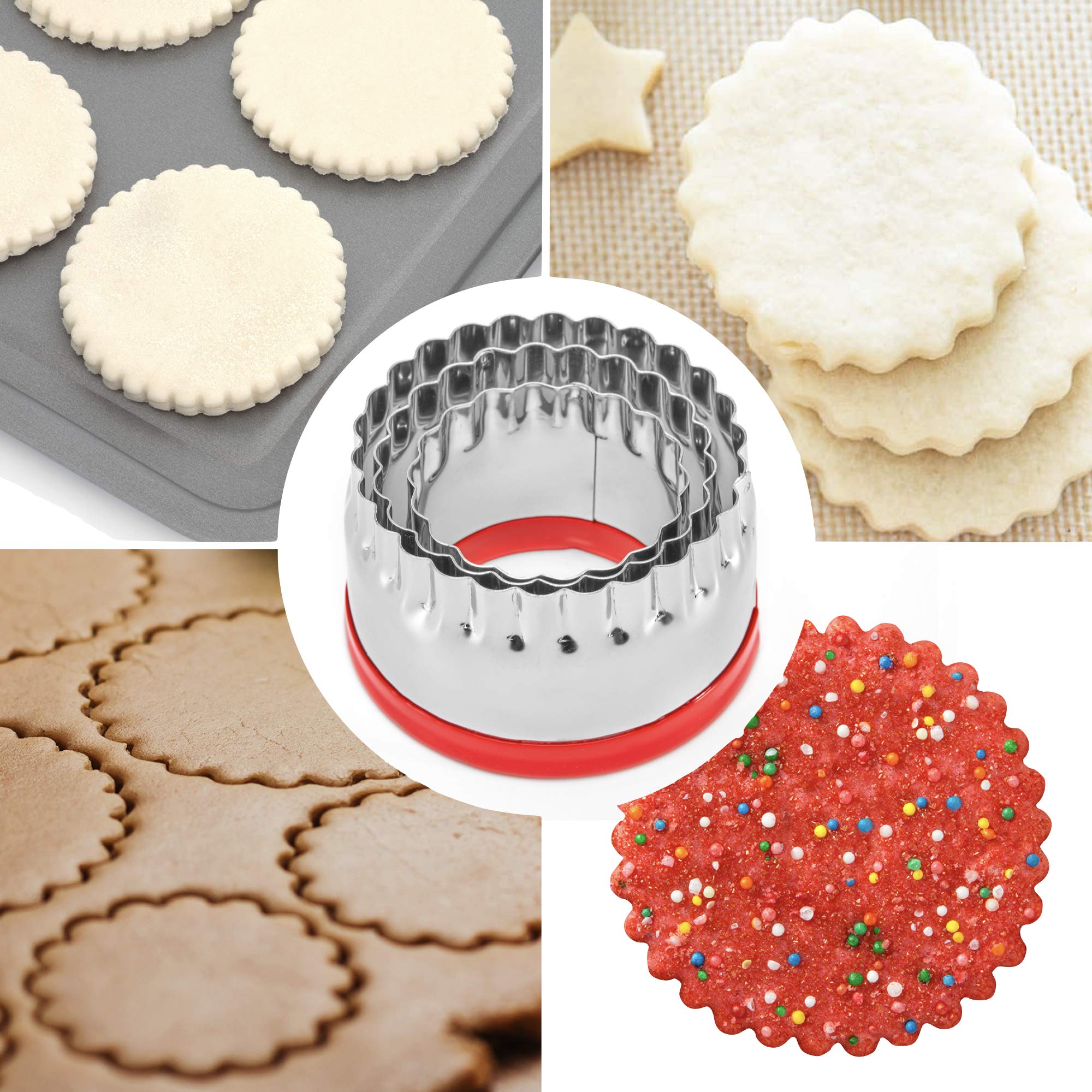 3Pcs Large Biscuit Cutter 3'', 4'', 5'', Fluted Round Cookie Cutters For Baking, Sandwiches Cutter, Scone Cutter, Coated With So