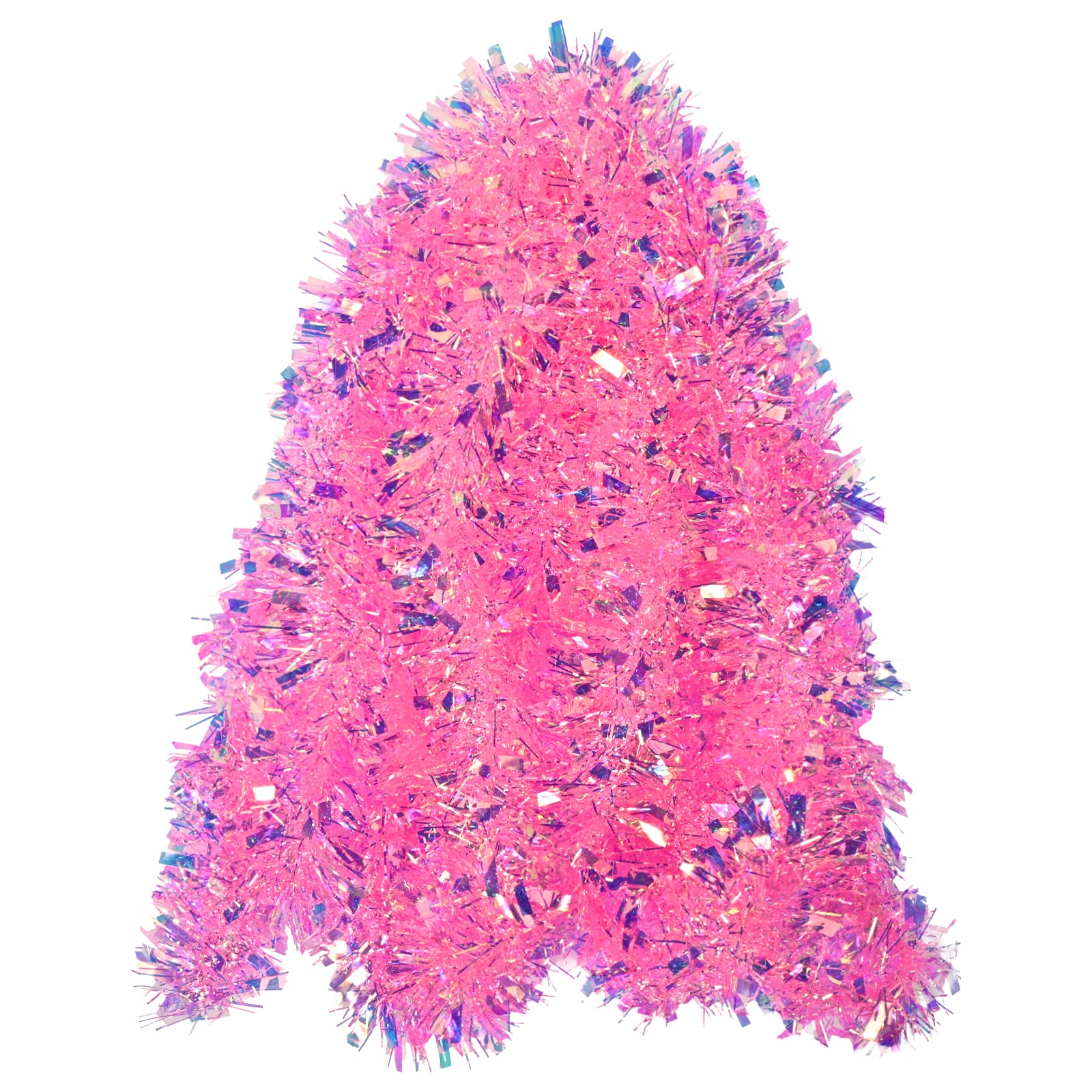 JXITON 20ft/6m Pink Christmas Tinsel Garland Iridescent Metallic Twisted Hanging Garland with Star for Chistmas Tree Fireplace H