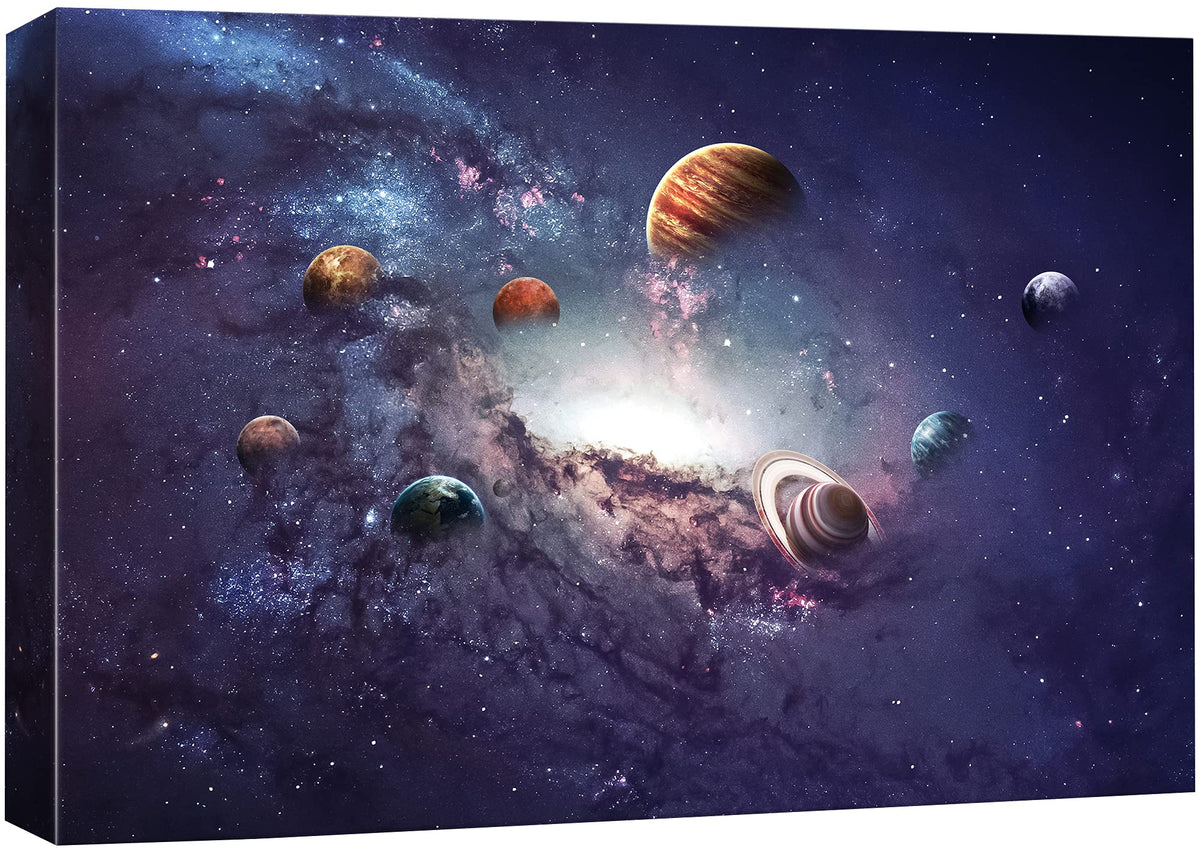 Signford Canvas Print Wall Art Purple Galaxy Solar System With Planets Astronomy & Space Aurora Digital Art Modern Art Contempor