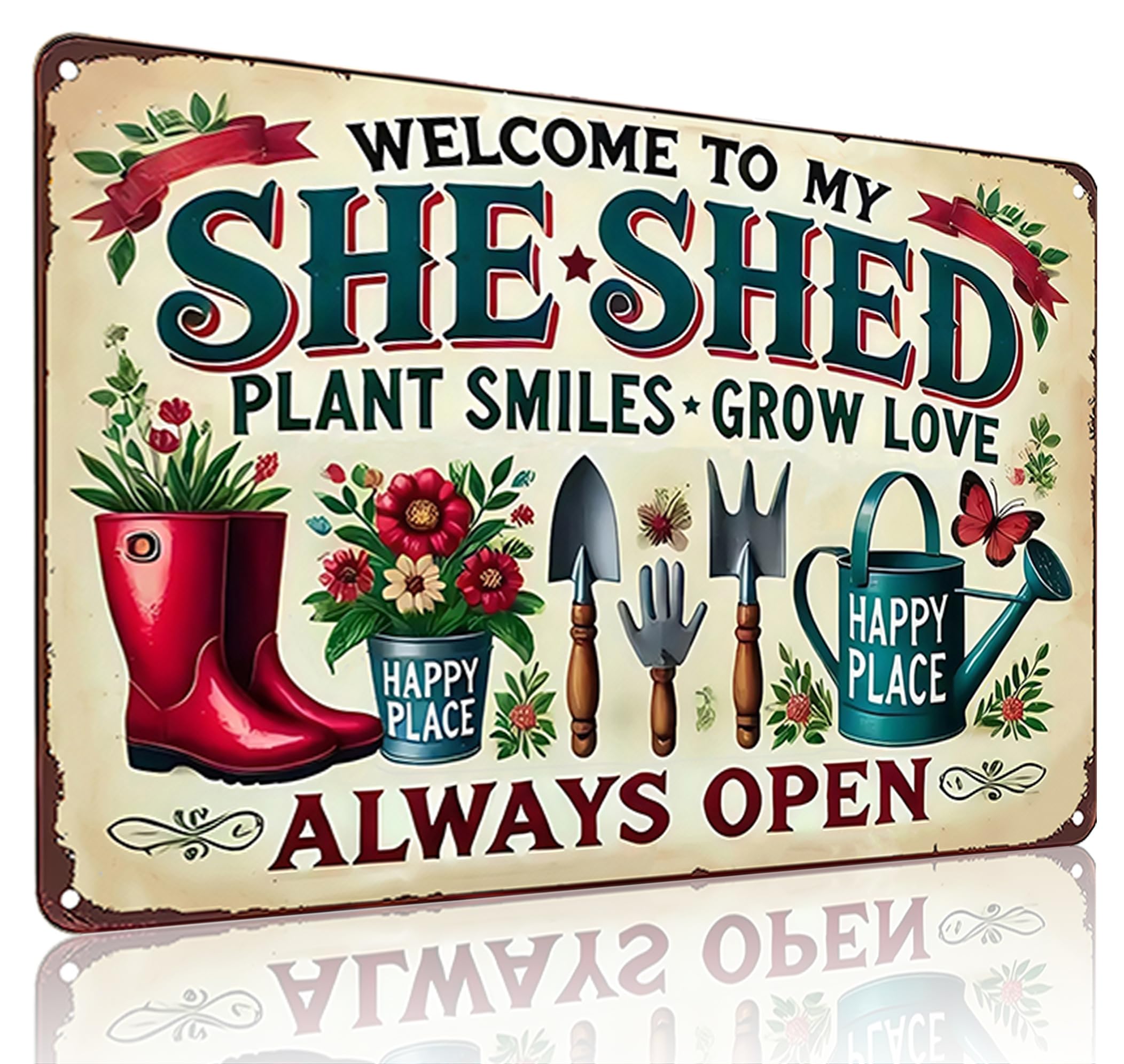 Bestylez Garden Gifts Welcome To My She Shed Vintage Gardening Signs for Home Garden Greenhouse Living Room Bedroom Yard Outdoor
