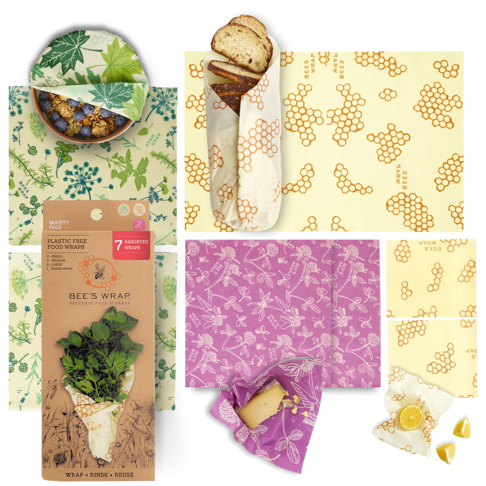Bees Wrap Reusable Beeswax Food Wraps Made in the USA, Eco Friendly Beeswax Wraps for Food, Sustainable Food Storage Containers