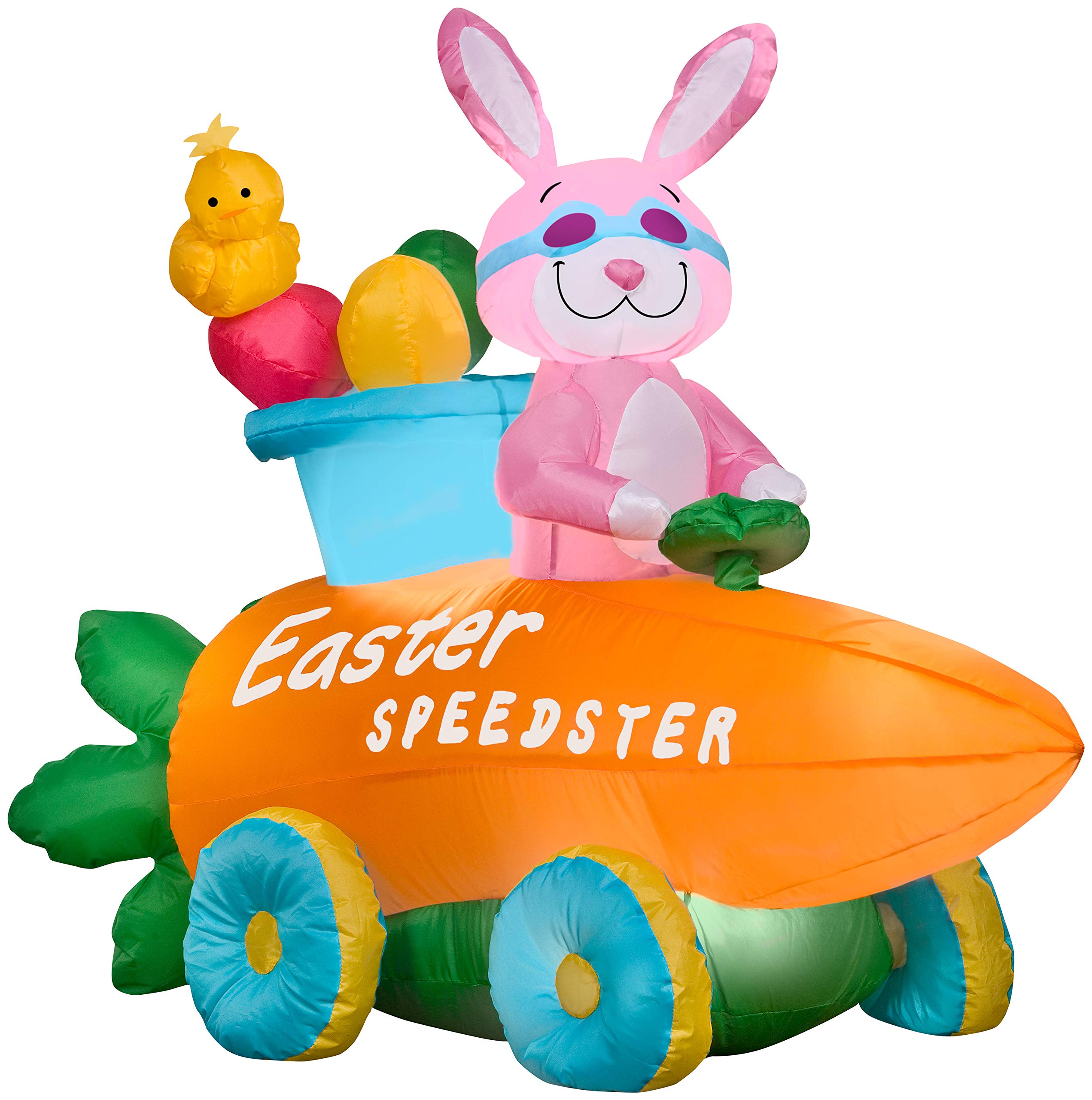 Gemmy Airblown Inflatable Easter Bunny in Speedster Scene