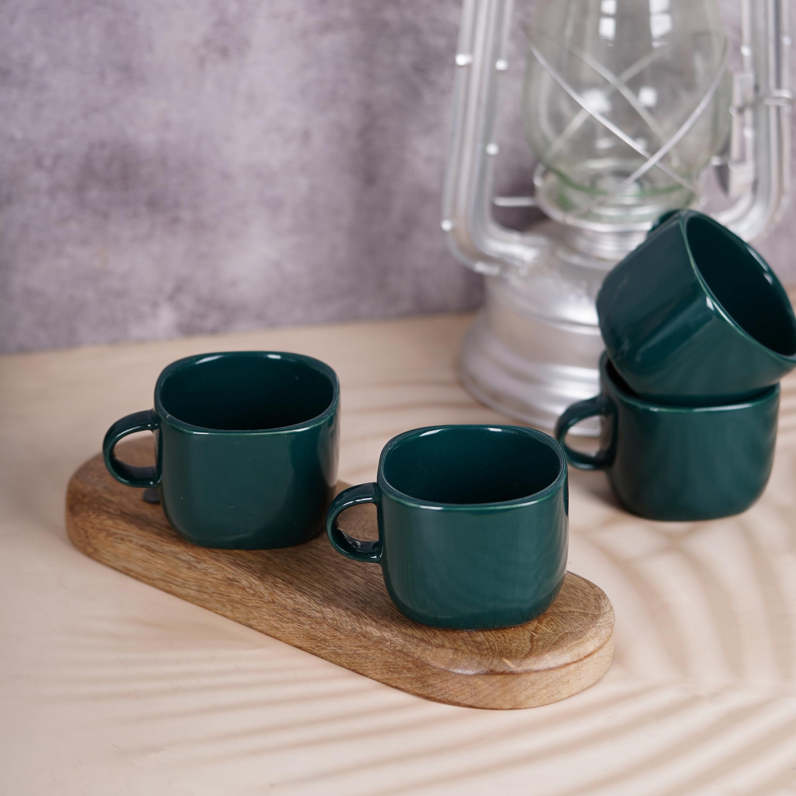 Data Ceramic Zen Coffee Mugs In Dark Green, Set Of 6, 199 Ml, 199 Ml