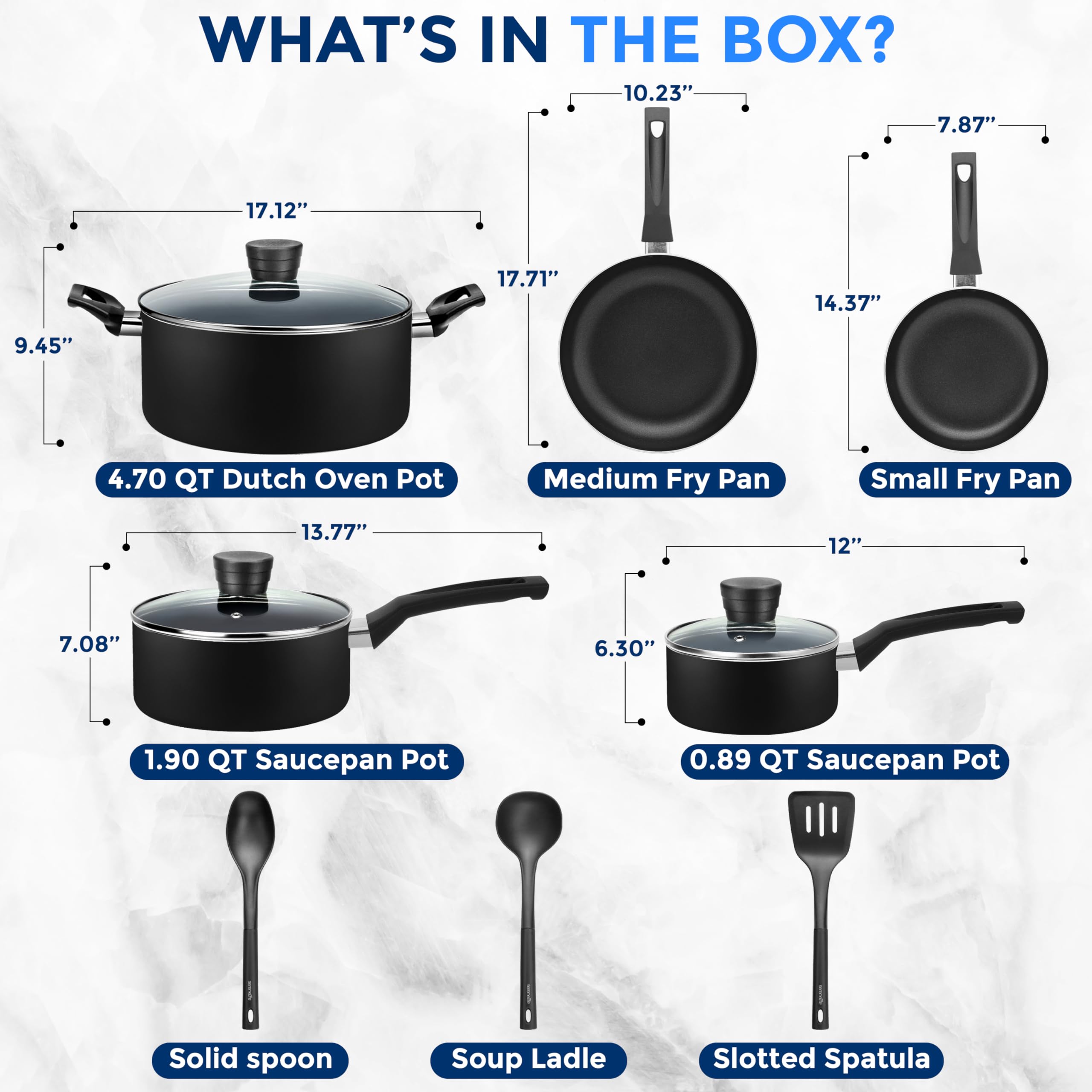 SereneLife Kitchenware Pots & Pans Basic Kitchen Cookware, Black Non-Stick Coating Inside, Heat Resistant Lacquer (11-Piece Set)